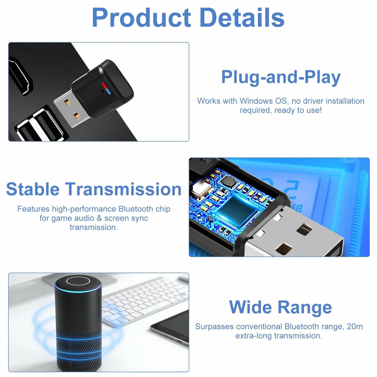 Adapter USB Bluetooth 5.3 do PS4/PS5/PC, odbiornik i transmiter dongle audio 3 Mbit/s