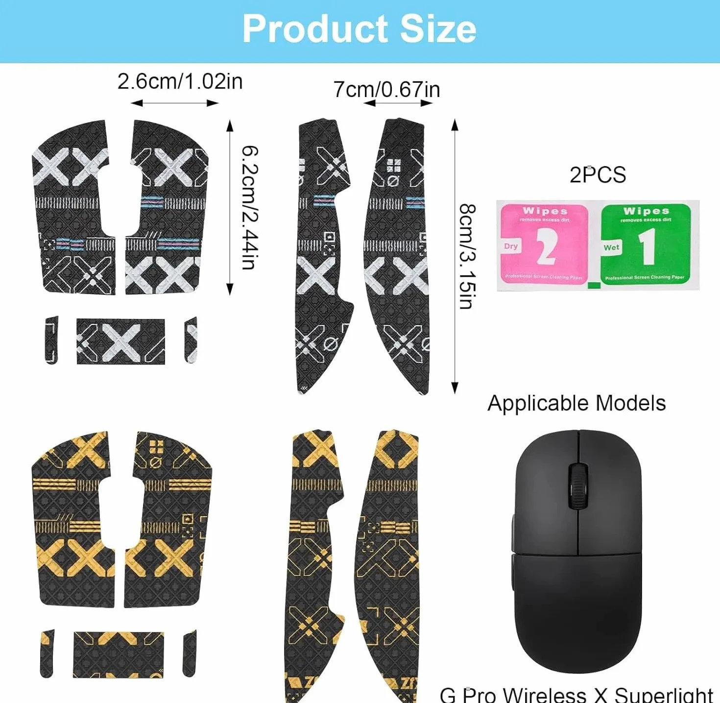 VOSSOT Mouse Grip Tape do Logitech G Pro X Superlight, antypoślizgowa taśma, zestaw 2 szt