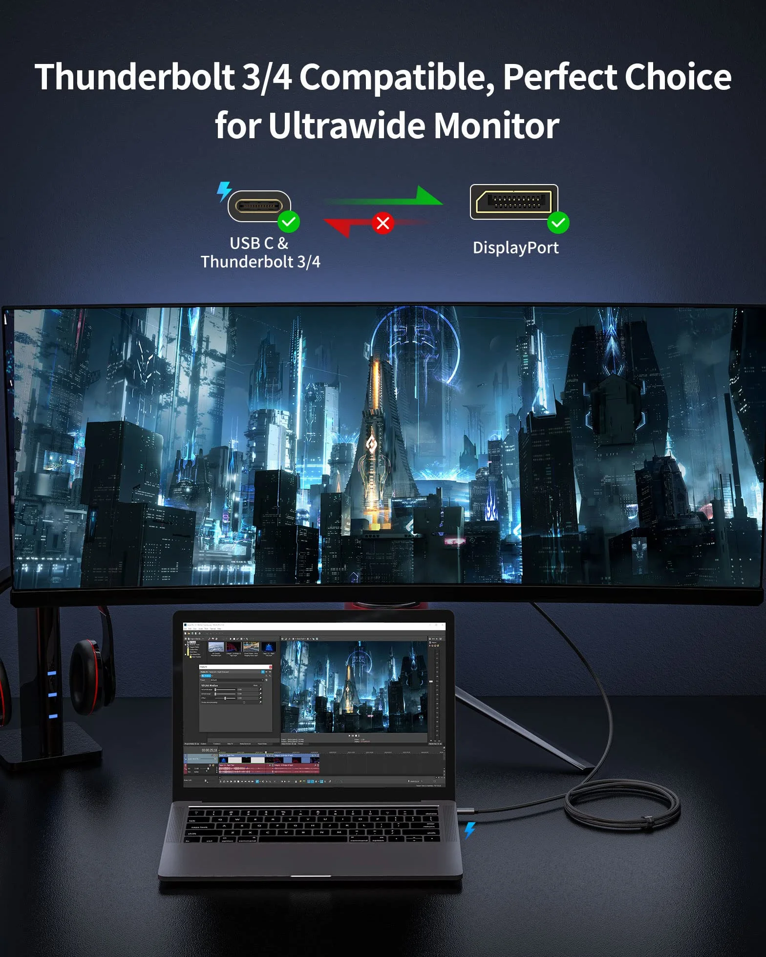 Silkland Kabel USB C DisplayPort 1.4 1M 8K@60Hz 4K@144Hz Thunderbolt 4/3 do MacBook Pro iPad Pro XPS