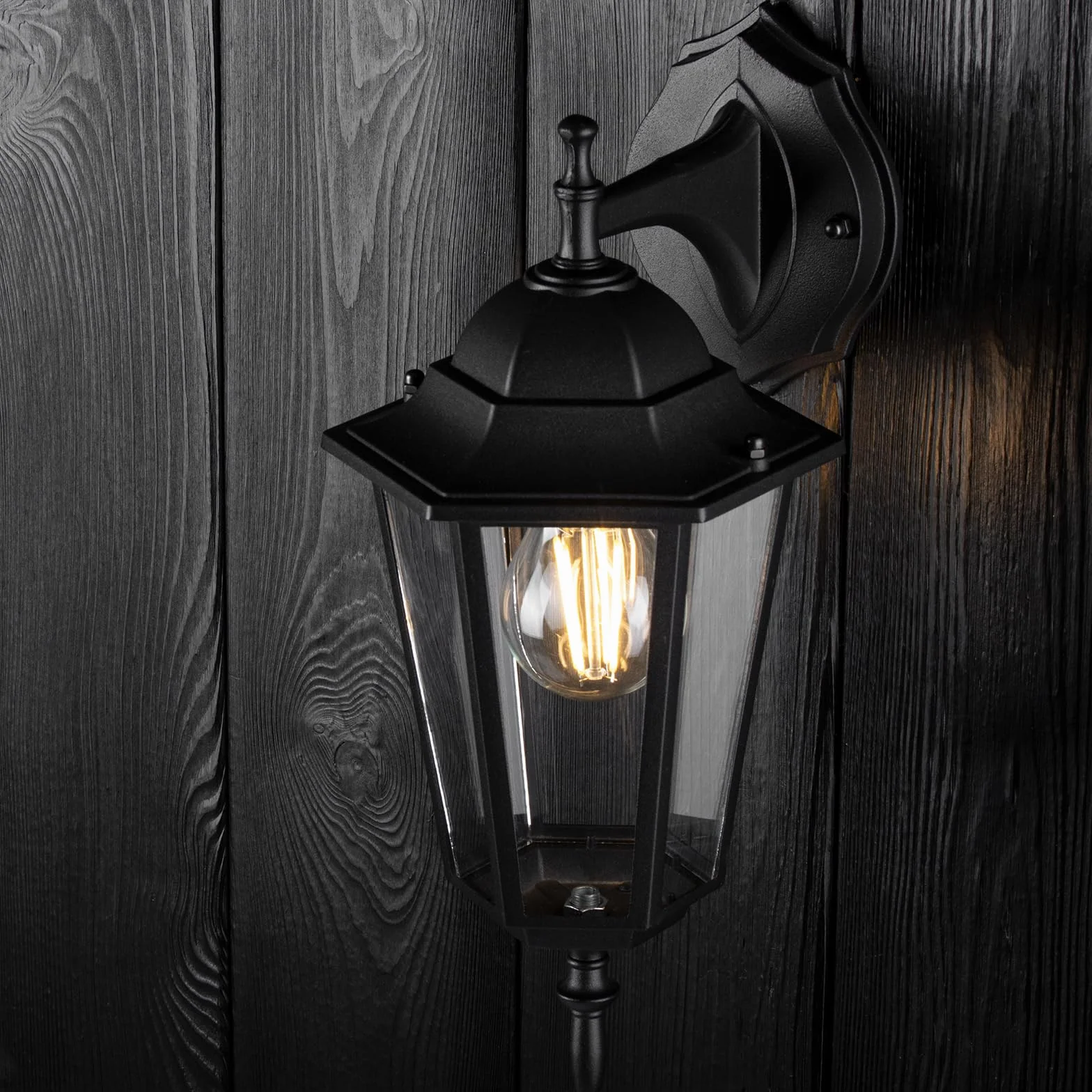 Lumiled Zewnętrzny kinkiet Vintage 230 V klasyczny Aluminiowy czarne szkło IP44 Wodoodporny E27 Ogrodowy Retro Lampa