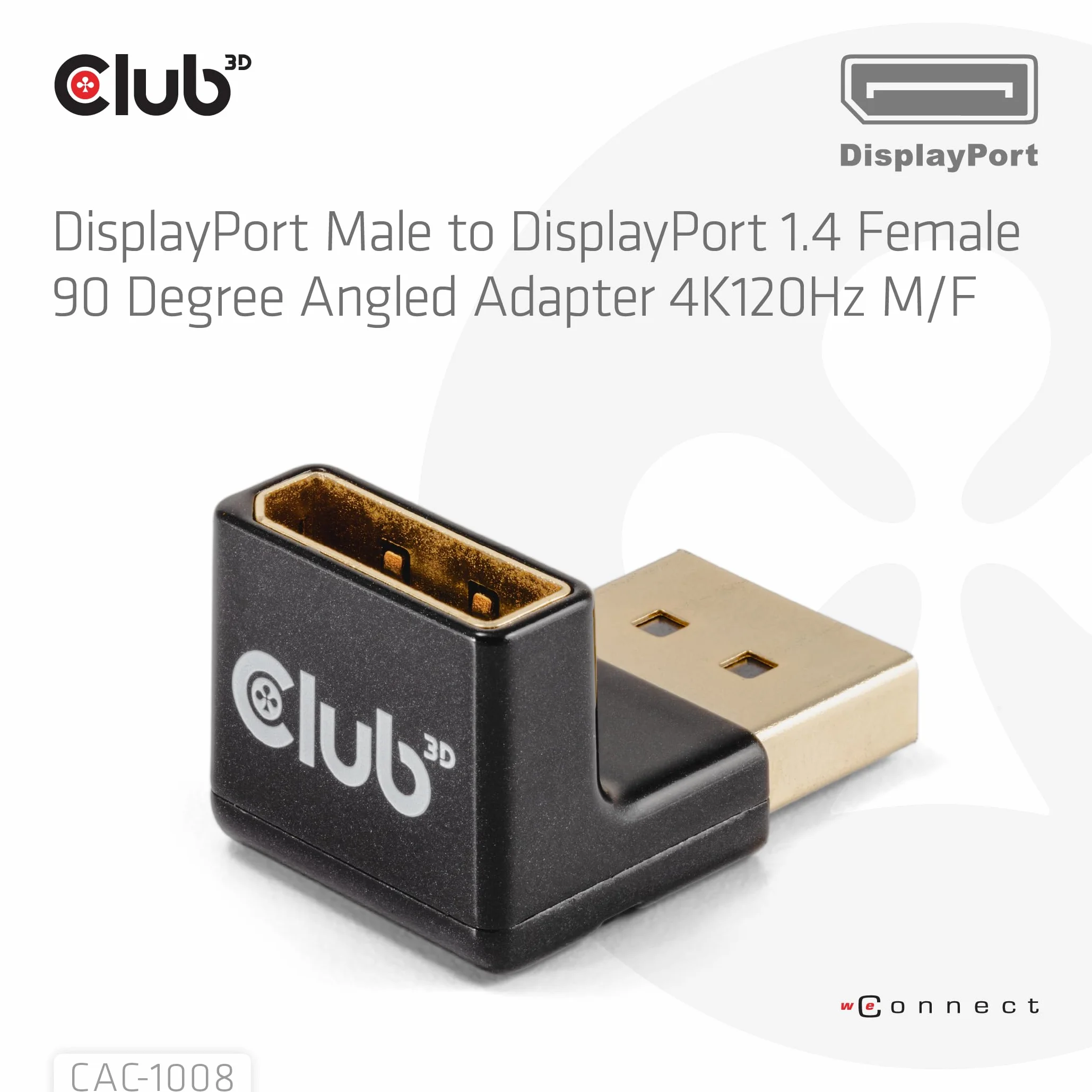 Club3D CAC-1008 DisplayPort 1.4 adapter 90 stopni kątowy 4K120Hz M/F