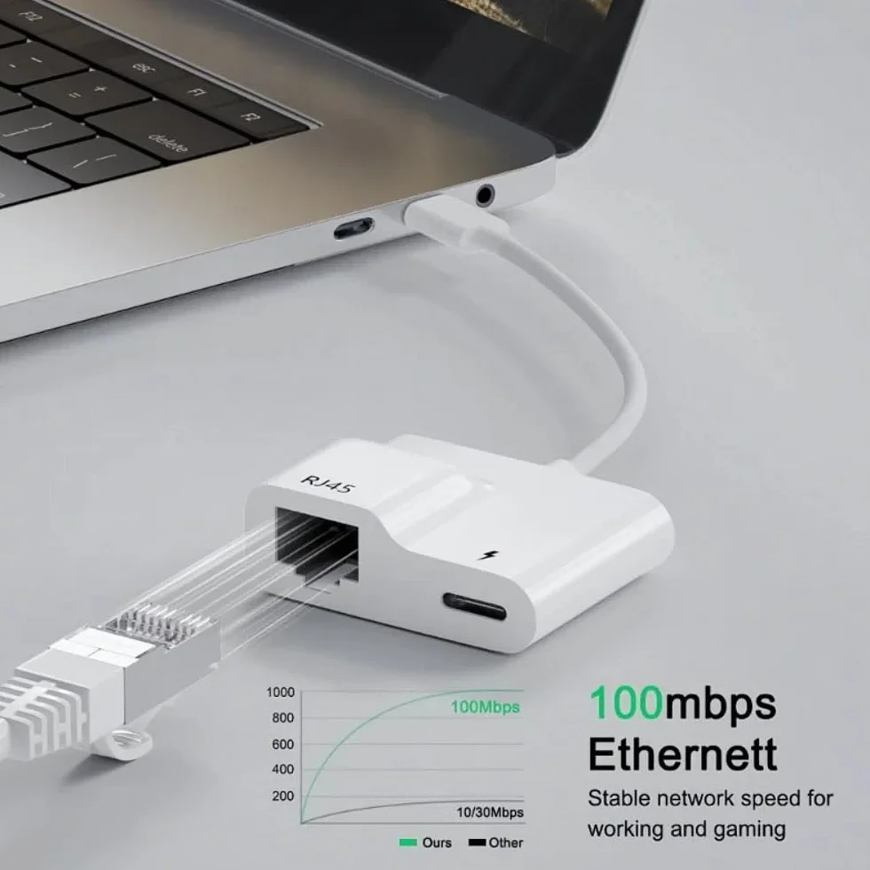 DollaTek karta sieciowa USB-C na RJ45 100 Mbit/s Ethernet adapter z PD ładowanie telefonu