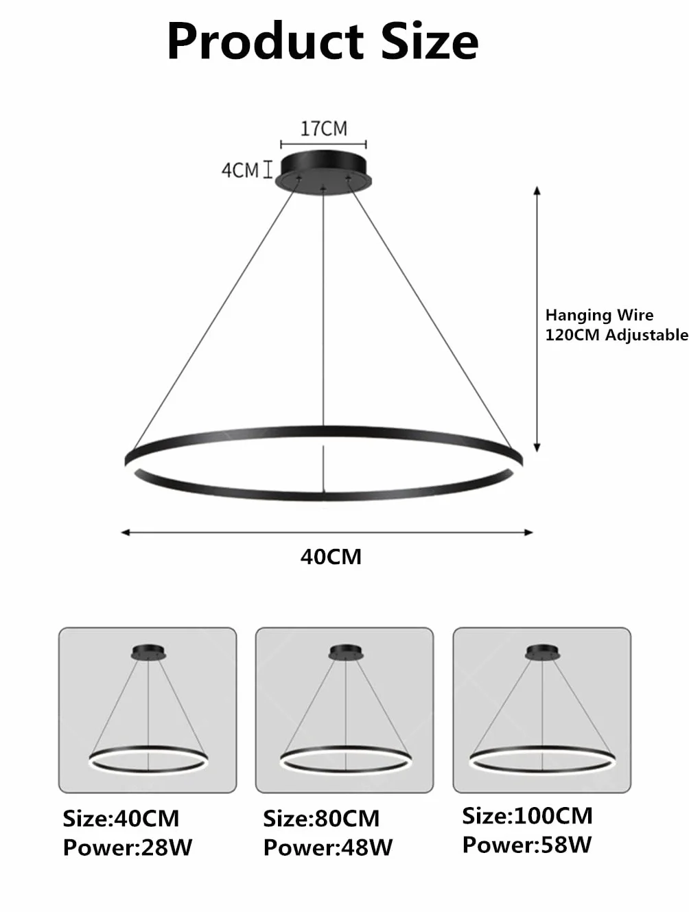 Lampa Wisząca LED Nowoczesna Kształcie Pierścienia Okrągły Żyrandol Możliwość Przyciemniania Sufitowa Do Jadalni, Jadalni, Wyspy Kuchennej, Salonu (Color : Black, Size : 1 ring/40CM/28W)