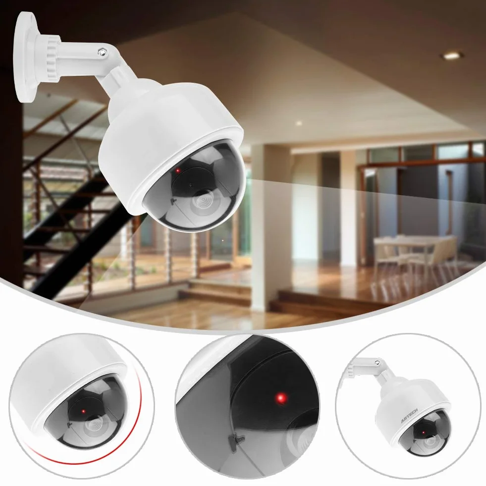 Atrapa Aparatu BezpieczeńStwa, FałSzywe Zabezpieczenia Kamera KopułKowa CCTV Kamera Obrotowa 360 ° z Czerwonym MigająCym śWiatłEm LED, Wodoodporny Monitor Symulacyjny do użYtku na ZewnąTrz i WewnąTrz