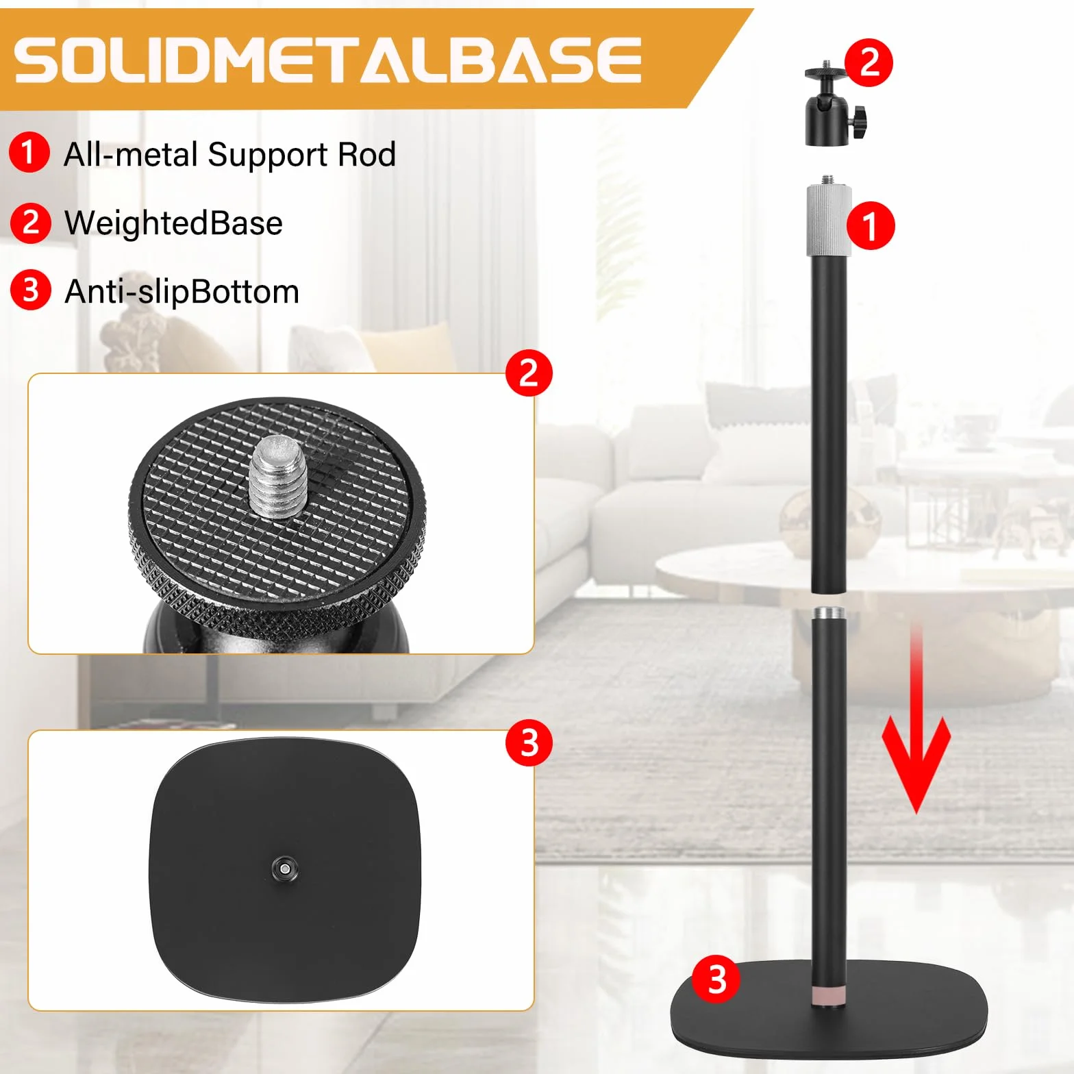 AKOZLIN Statyw podłogowy do projektora, regulacja wysokości od 16 do 47 cali, obracany o 360°, ze śrubą 1/4", kompatybilny z uchwytami na telefon komórkowy do kamer projektora, statywu podłogowego