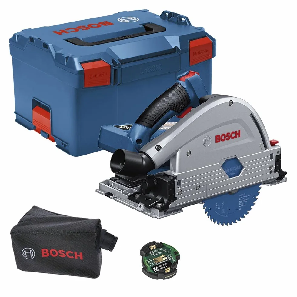 Bosch Professional system 18V: akumulatorowa zagłębiarka tarczowa BITURBO GKT 18V-52 GC (średnica tarczy pilarskiej 140 mm, 1 tarcza pilarska, worek na pył, 1 moduł Bluetooth, walizka L-BOXX)
