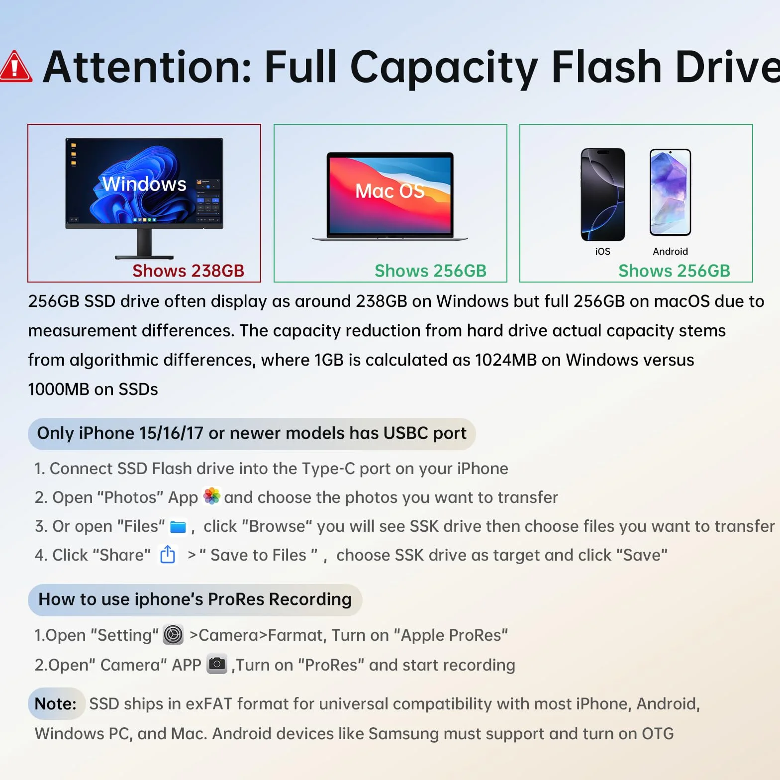 SSK Pamięć flash USB 256 GB 1000 MB/s USB 3.2 Gen2 przenośny dysk SSD typ A + typ C Push-Pull do iPhone'a 15/16/17