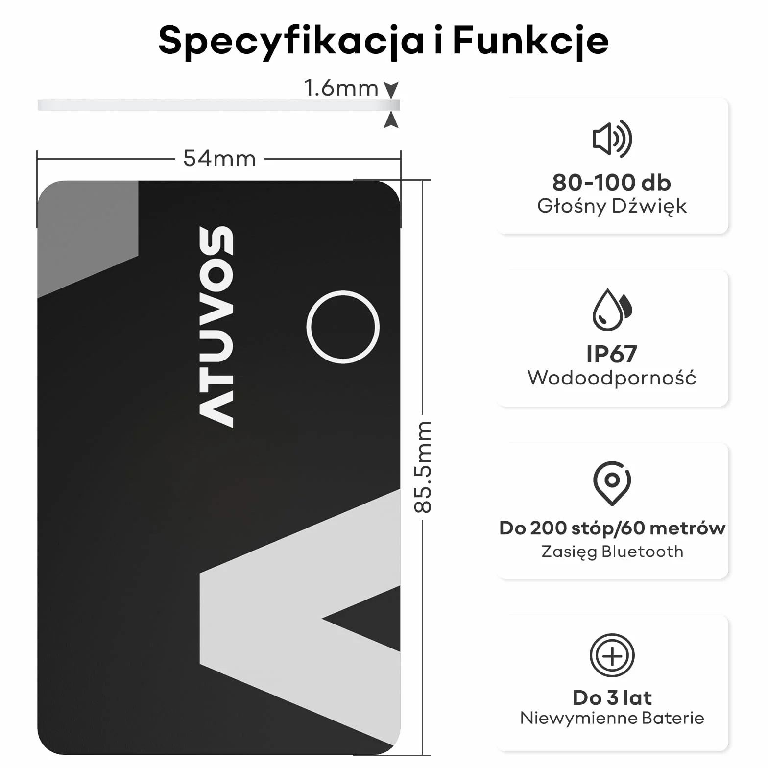 ATUVOS Wallet Tracker 1,6 mm Smart Bluetooth Tag Kompatybilny z Apple Znajdź Aplikacja iOS