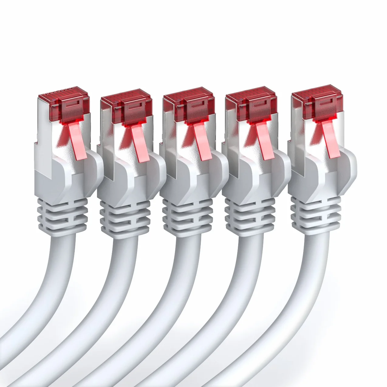 deleyCON 5x 0,5m CAT6 Patchkabel S/FTP PiMF Ekranowanie CAT-6 RJ45 Kabel Sieciowy Ethernet LAN DSL Switch Router Modem Access Point Patchfelder - Biały