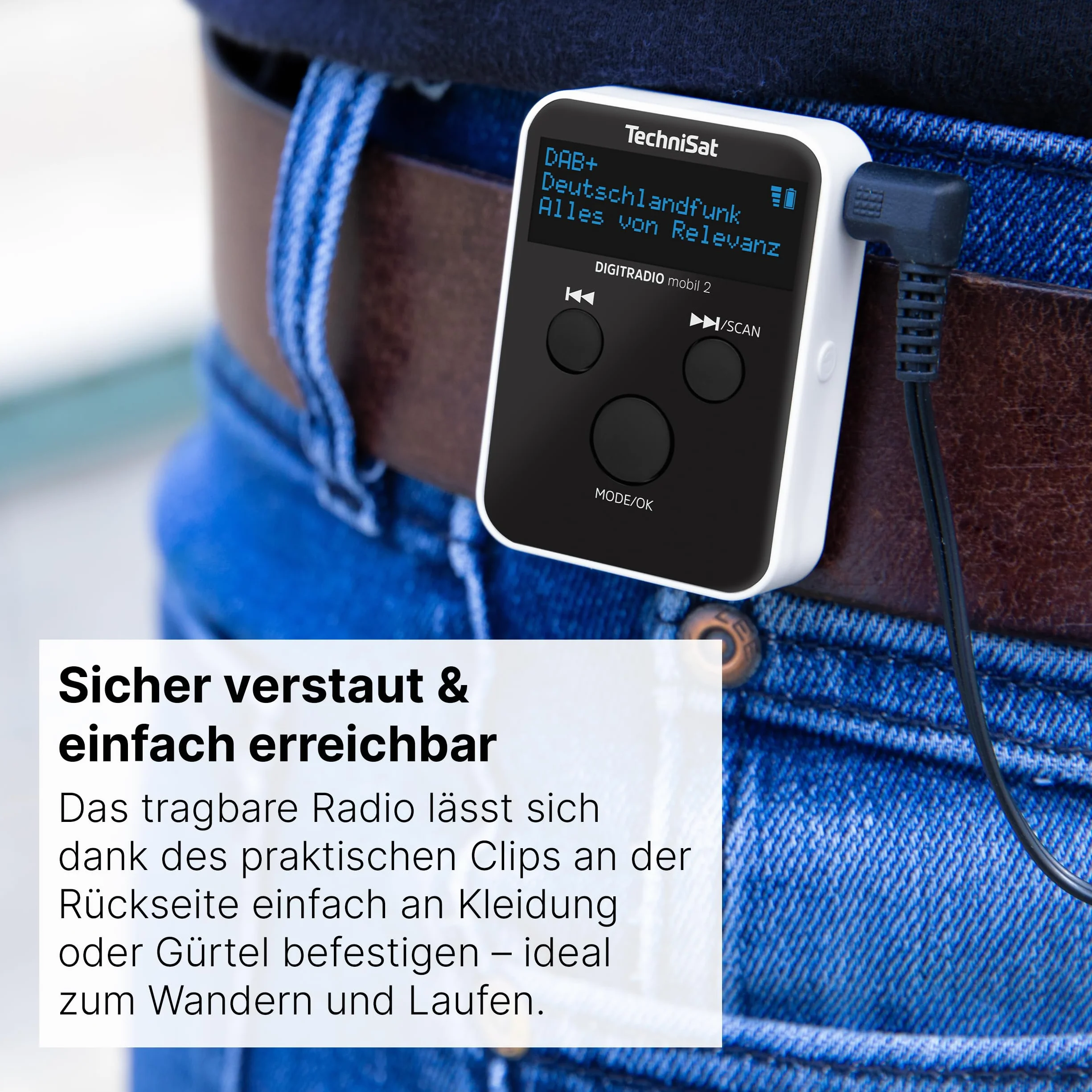 TechniSat Digitradio mobilne 2 przenośne radio DAB+ FM z wbudowanym akumulatorem OLED czarno-białe
