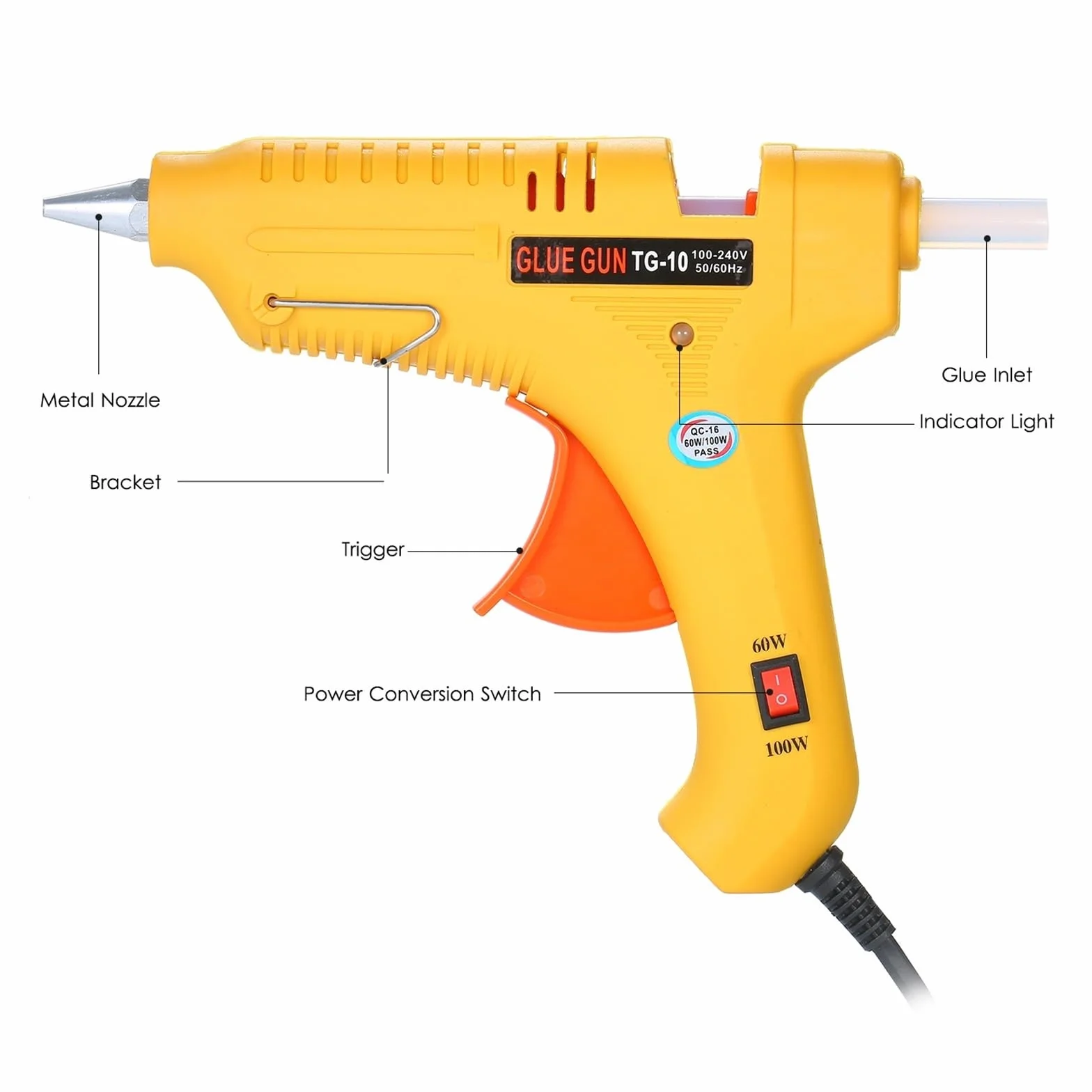 Pistolet do klejenia na gorąco 60 W/100 W, regulacja mocy, szybkie nagrzewanie do projektów przemysłowych i domowych DIY, wszechstronne i niezawodne narzędzie do klejenia