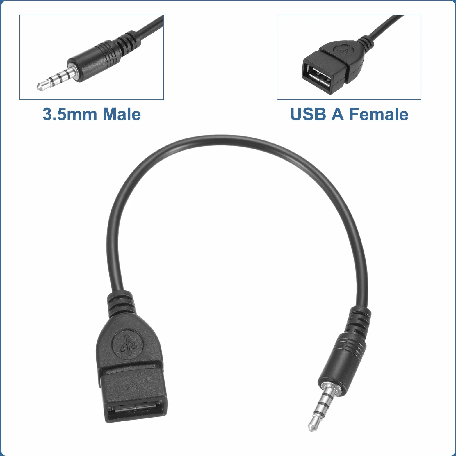 QUARKZMAN Kabel AUX na USB 3,5 mm męski wtyk audio Jack na USB 2.0 żeński konwerter czarny