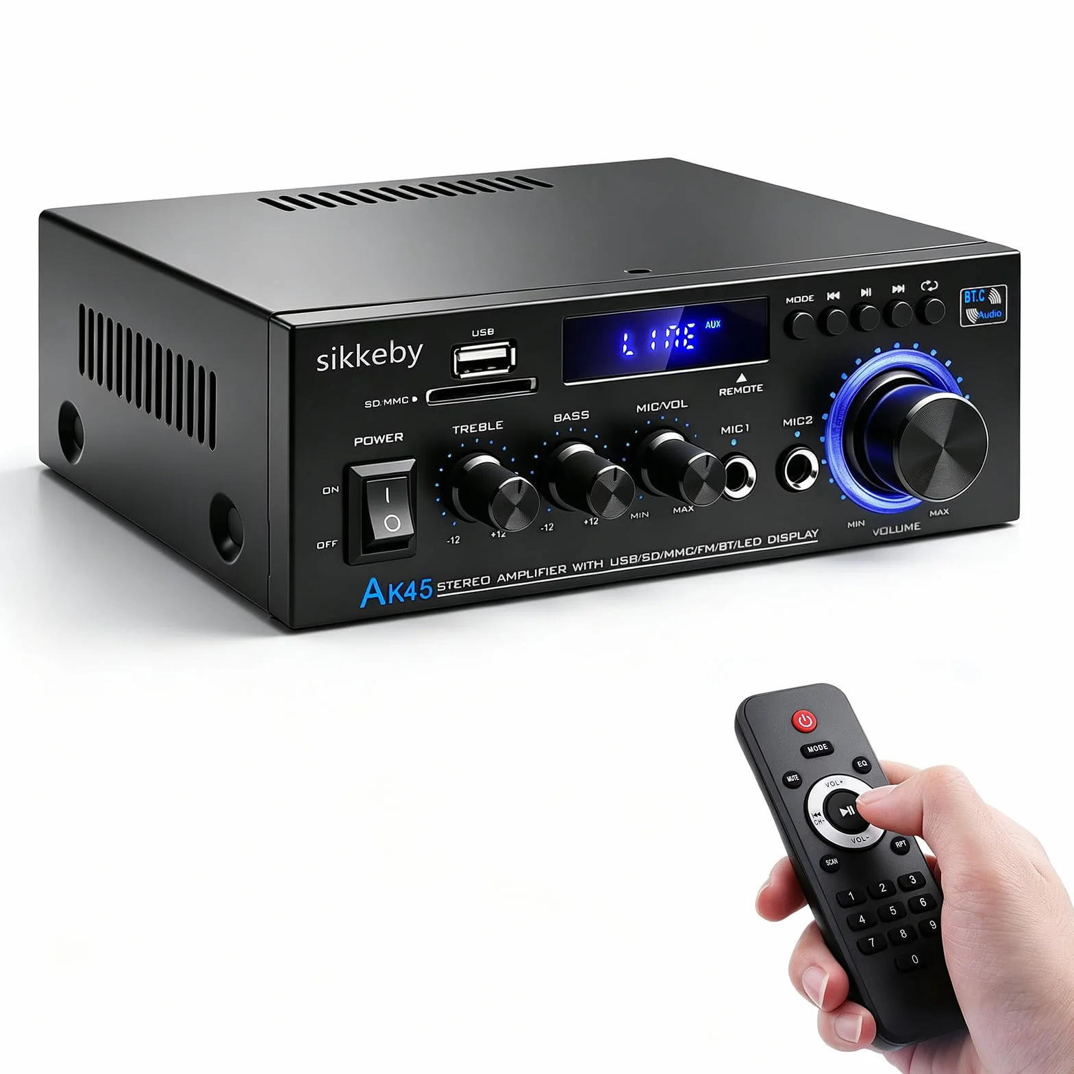 Wzmacniacz HIFI AK45 600W Bluetooth Stereo 2-kanałowy 12V/220V Radio FM SD USB
