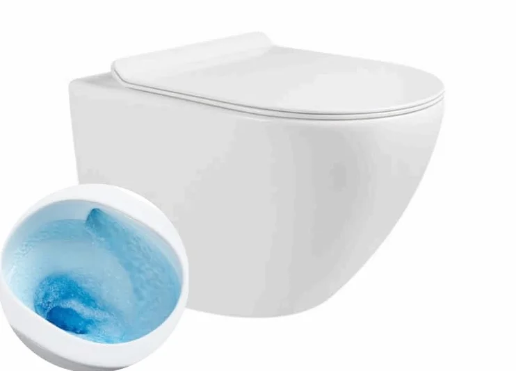 Wall-Hung Rimless Toilet with Tornado Flush, Includes White SLIM Soft Close Seat