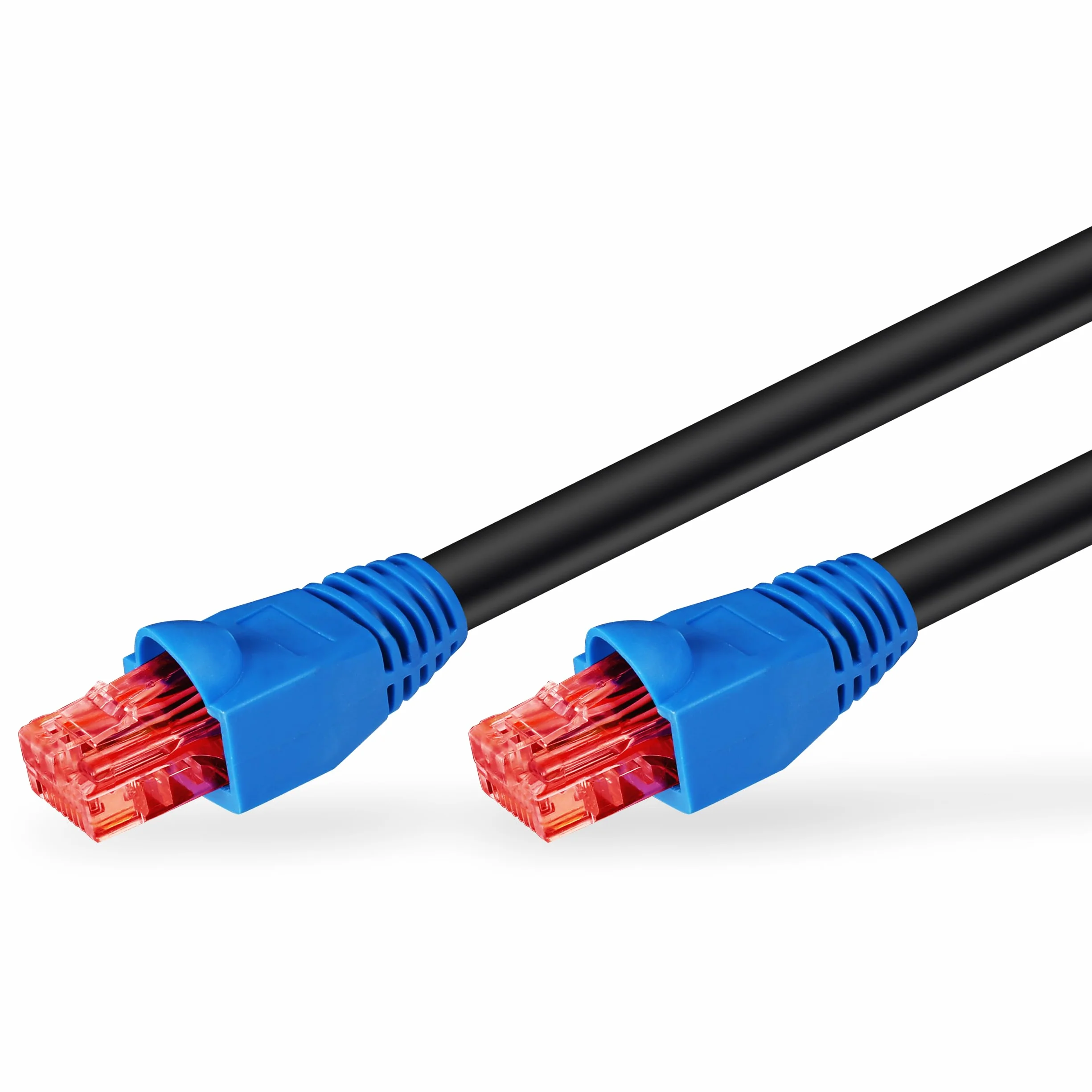 Goobay CAT 6 U/UTP 10m Kabel Sieciowy do Użytku na Zewnątrz, Czarny/Niebieski, 10 m