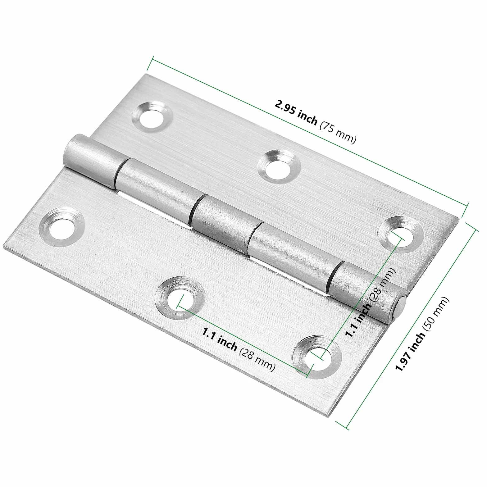 10 sztuk zawiasów ze stali nierdzewnej, 7,5 x 5 x 0,15 cm, srebrne, sk?adane, wytrzyma?e, metalowe zawiasy drzwiowe ze ?rub?, do u?ytku wewn?trz i na zewn?trz, drzwi, okien, szafek