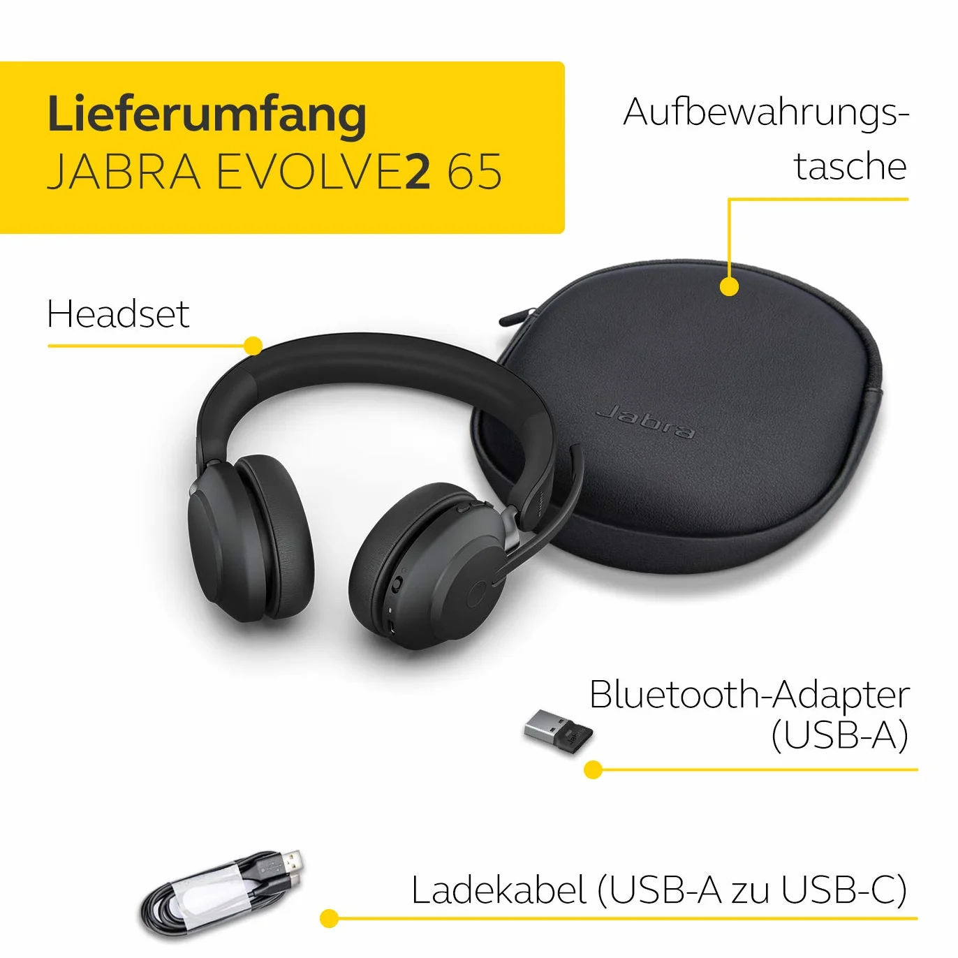 Jabra Evolve2 65 bezprzewodowy zestaw słuchawkowy stereo z redukcją szumów, certyfikatem UC, czarny