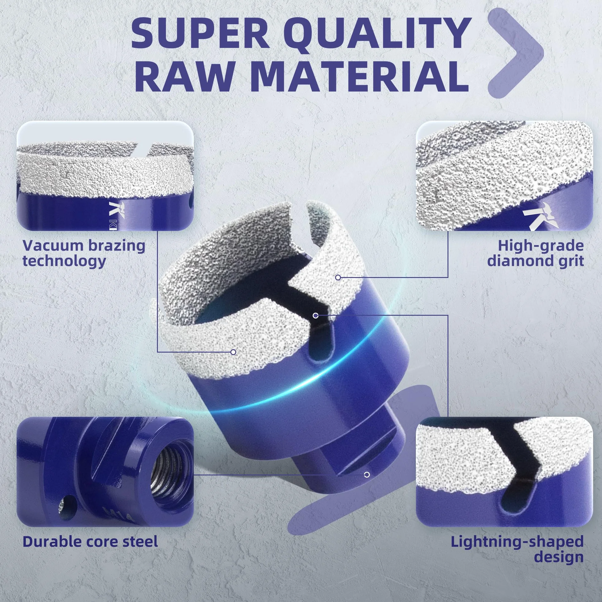 Wiertło Diamentowe Koronowe 110 mm, Gwint M14, Wiertło z Rdzeniem Diamentowym Piła Otwornica, Diamentowa Do Sucho w Gresie, Ceramice, Granicie, Marmurze i Wapieniu Do Szlifierek Kątowych