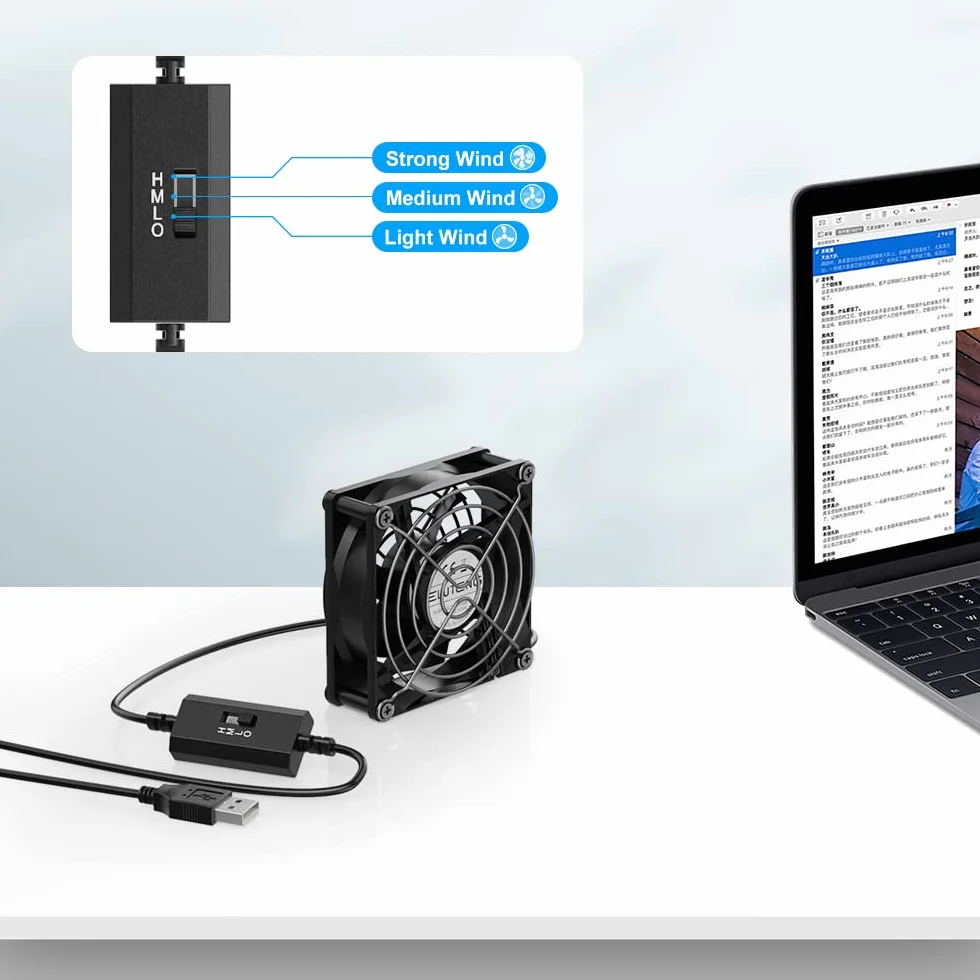 ELUTENG Wentylator USB 80 mm 5 V 3 prędkości do komputera PS4 TV Box routerów