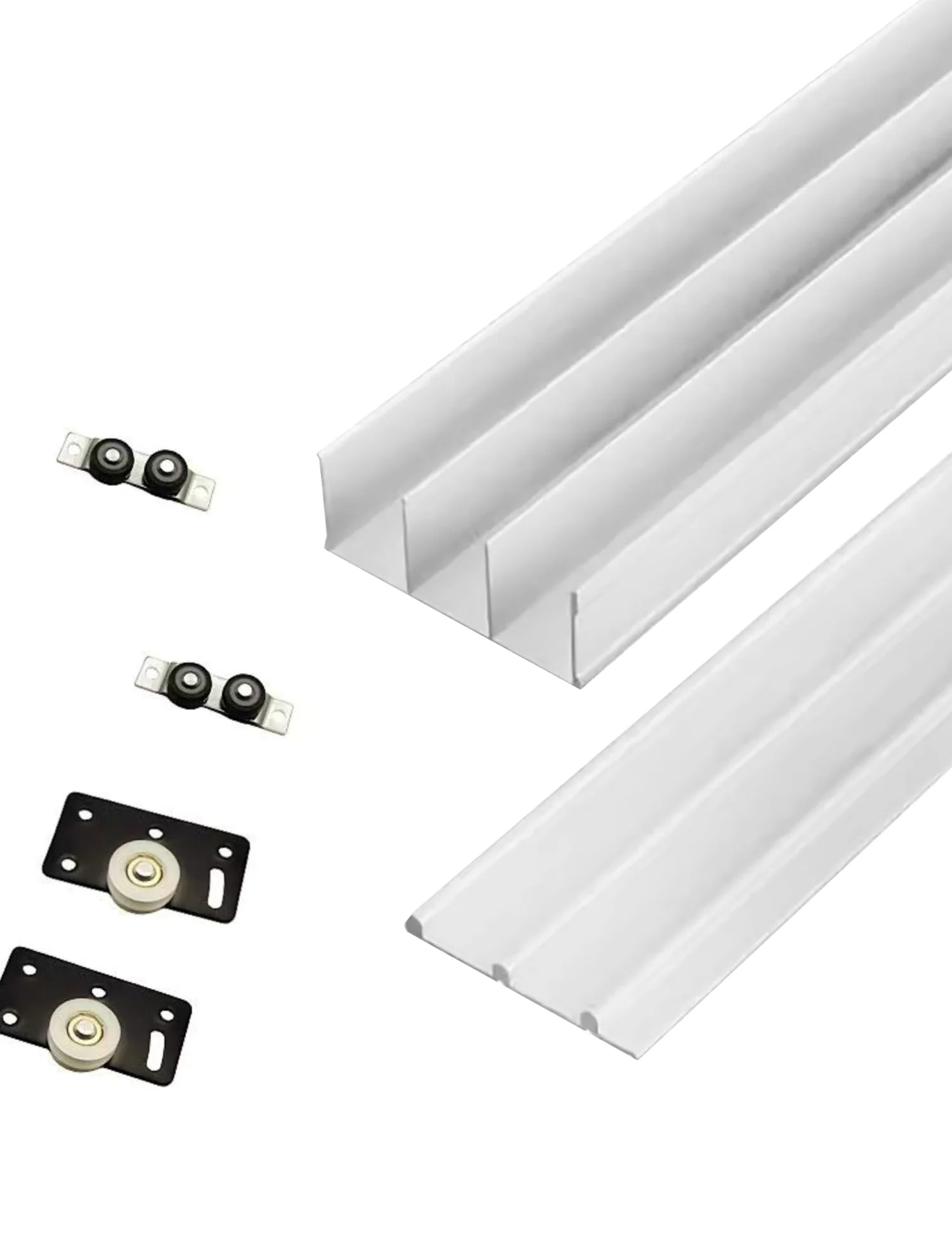 3-torowe rolki do drzwi przesuwnych, wytrzymałe aluminiowe prowadnice do szaf, ścianek działowych i drzwi szafek – regulowany 3-panelowy bypass (kremowy, trzytorowy, 220 cm)