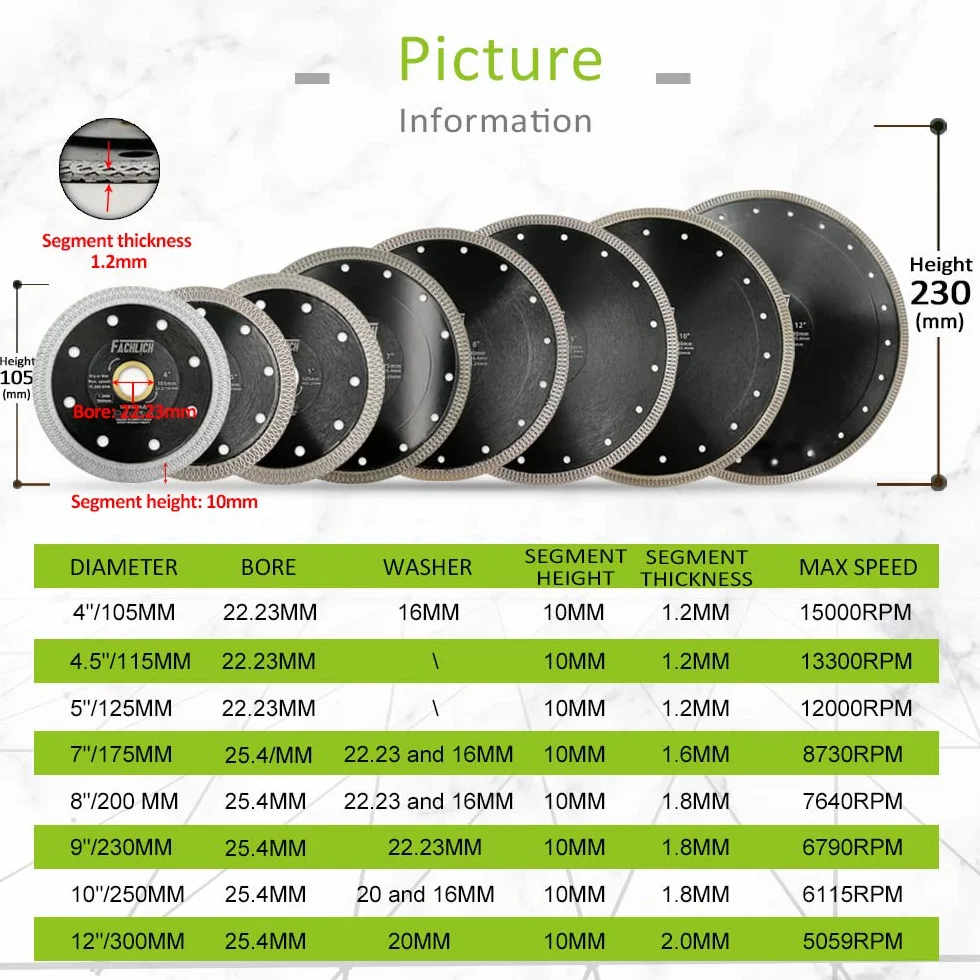 Diamentowa tarcza do cięcia 250 mm 2 szt. super cienka X Mesh Turbo ostrze piły do płytek marmur ceramika porcelana