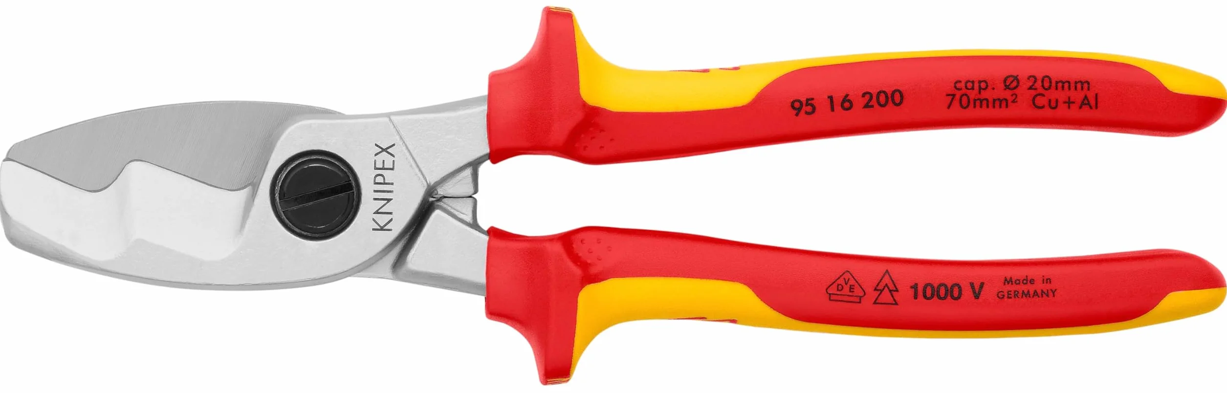 KNIPEX Nożyce do kabli z podwójnym ostrzem chromowany z wielokomponentowymi osłonkami, izolowane wg VDE 200 mm, 95 16 200