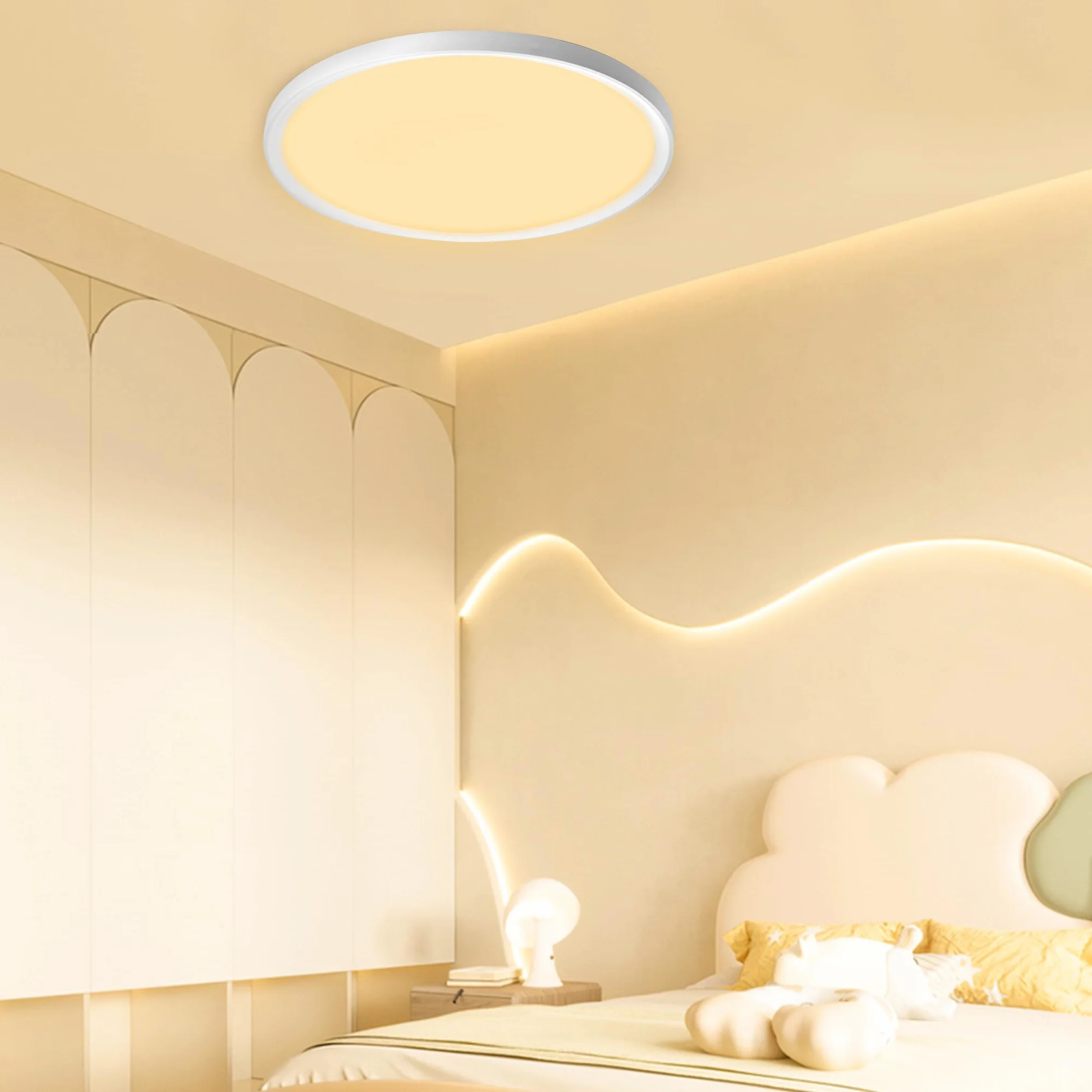 AufuN Lampa sufitowa LED, płaska, okrągła, ciepła biel, 72 W, 3000-4000 K, IP44, wodoodporna, nowoczesna lampa łazienkowa, lampa kuchenna do kuchni, łazienki, sypialni, korytarza, piwnicy, Ø 45 cm