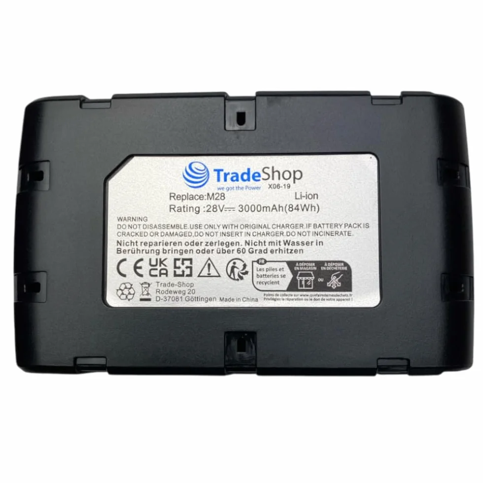 Wysokowydajny akumulator litowo-jonowy 28 V / 3000 mAh zastępuje AEG/Milwaukee 48-11-2830 0700956730 do V28PD V28CS V28CS/0 V28IW V28HX V28H V28G V28C V28AG V28AG V28AG V28AG V28B Würth 0700956730