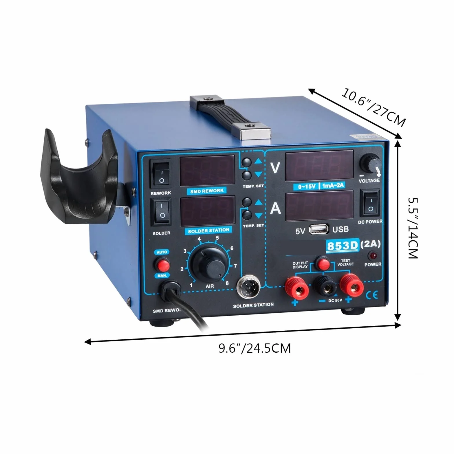 853D-USB 2A SMD opalarka na gorące powietrze przeróbka stacja lutownicza 15V moc wyjściowa 3w1 naprawa rozlutownica płytka BGA Aby osiągnąć dużą stabilność
