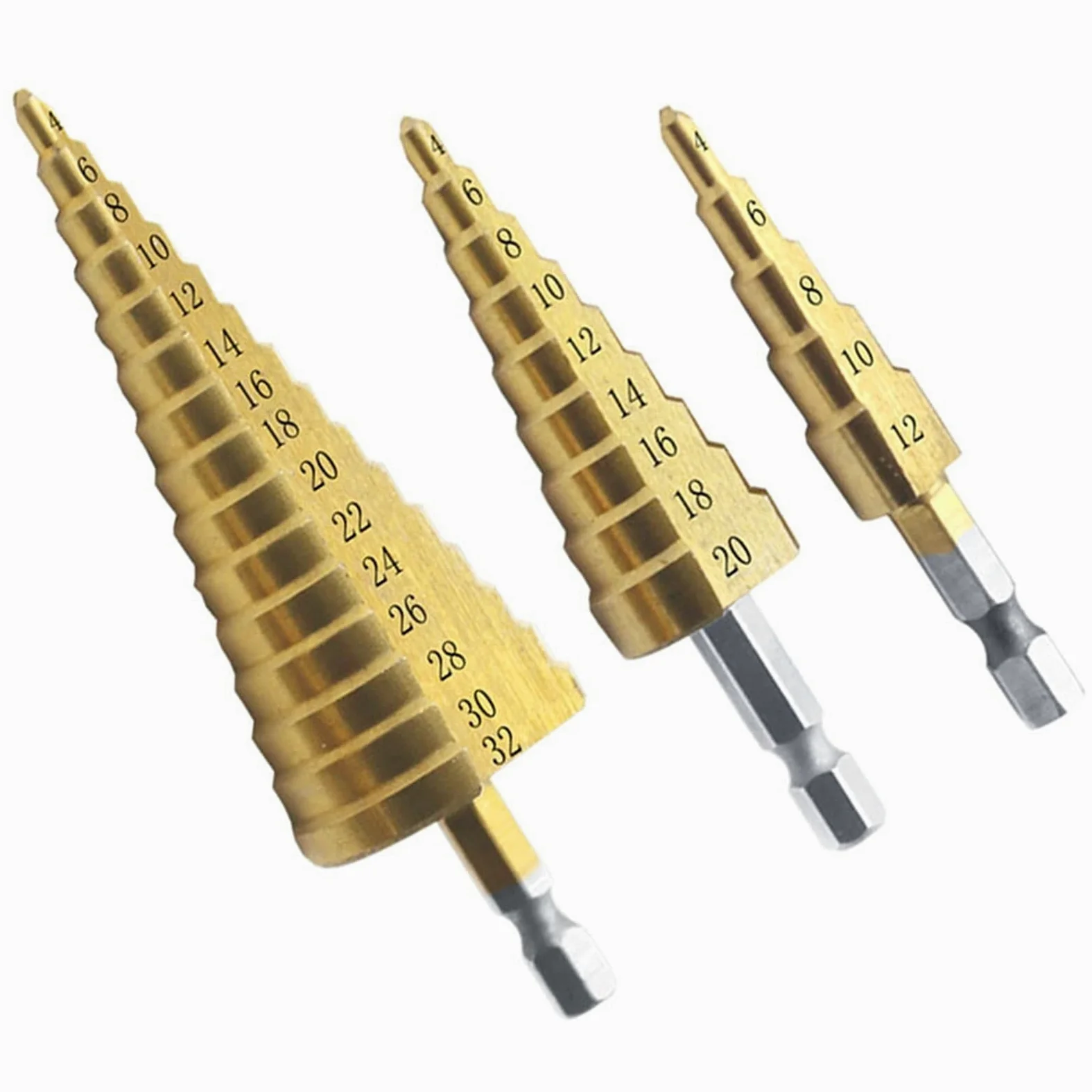 Wiertła do cięcia 3 sztuk/partia HSS stal duży stożek stopniowy t-ittan powlekany metal wiertło zestaw narzędzi do cięcia otworów 4-12mm 4-20mm 4-32mm