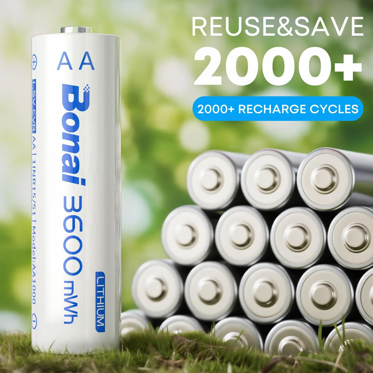 BONAI Baterie litowe AA 1,5 V 3600 mWh 8 sztuk z ładowarką do kamery Smart Lock latarki