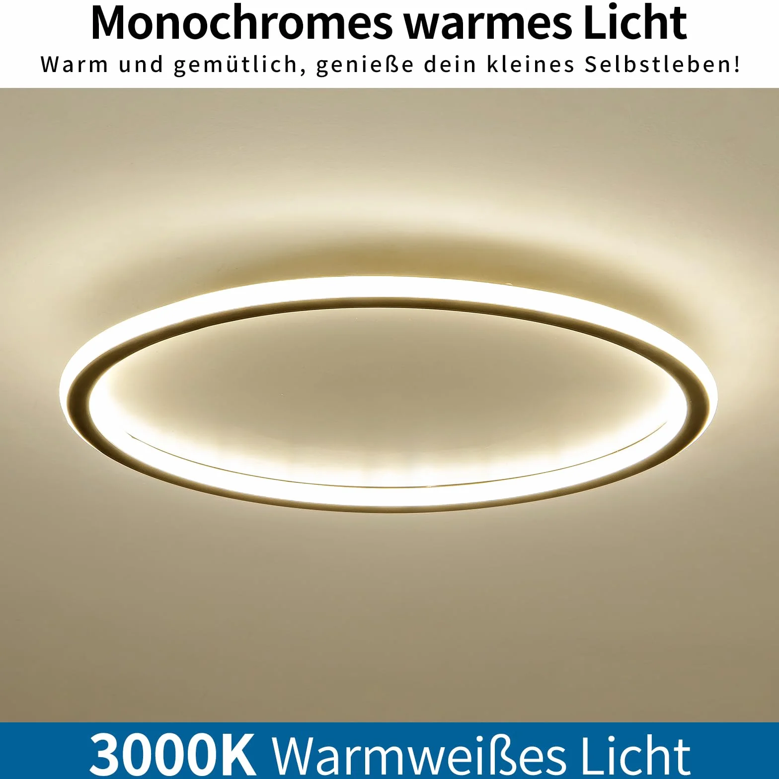 Mikeru Lampa sufitowa 3000 K, 40 cm, okrągła, lampa sufitowa LED, ciepła biel, bez pilota zdalnego sterowania, do salonu, korytarza, sypialni