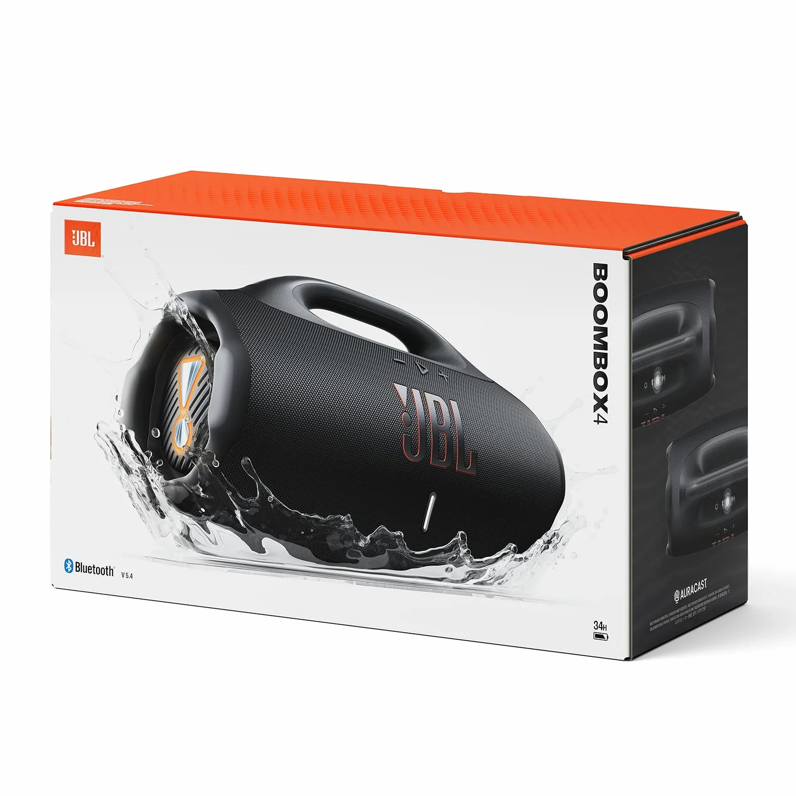 JBL Boombox 4 – przenośny głośnik Bluetooth z dźwiękiem JBL Pro Sound i AI Sound Boost, wodoodporny, pyłoszczelny (IP68), do 34 h odtwarzania, Auracast, 2 tryby wzmocnienia basu, czarny