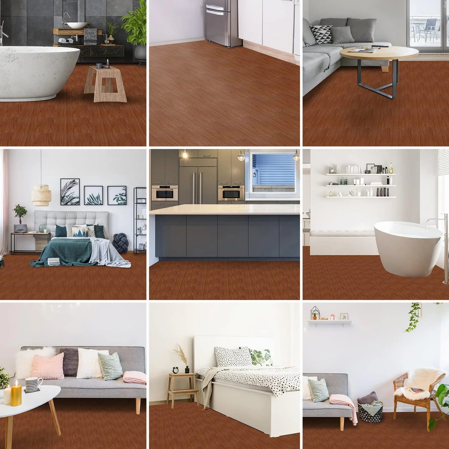 Sonnewelt Wykładzina podłogowa z PCW, samoprzylepna, ok. 5 m², 55 płytek, podłoga winylowa, antypoślizgowa, wodoodporna, 30 x 30 cm, laminat, deski winylowe, do ogrzewania podłogowego, kolor drewna, rysunek słojów drewna