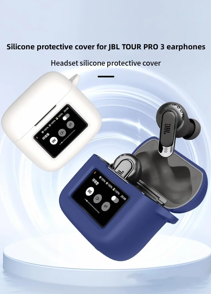 FTRONGRT Etui kompatybilne z JBL TOUR PRO 3, odporne na zarysowania, wstrząsy, silikonowe etui kompatybilne ze słuchawkami Bluetooth JBL TOUR PRO 3. granatowe