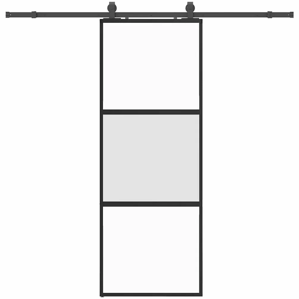 Drzwi przesuwne 76 x 205 cm, szkło hartowane, aluminium, czarne | W zestawie zestaw okuć, szkło matowe, ciche przesuwanie, konstrukcja oszczędzająca miejsce