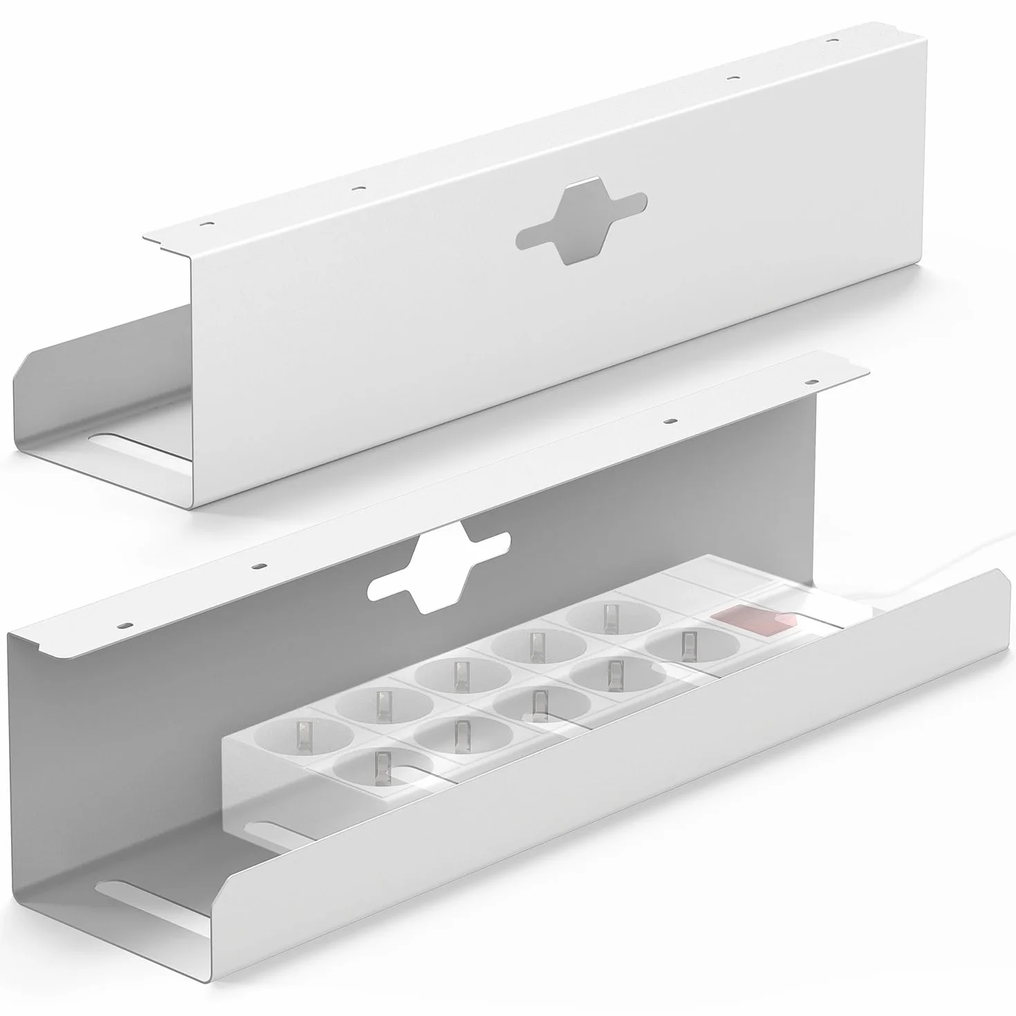 iVengo® XL kanał kablowy biurko z atestem TÜV [2x50cm] do idealnego zarządzania kablami - przestronne kanał kablowy pod biurko [zestaw 2] - solidna i elegancka wanna kablowa – biały matowy