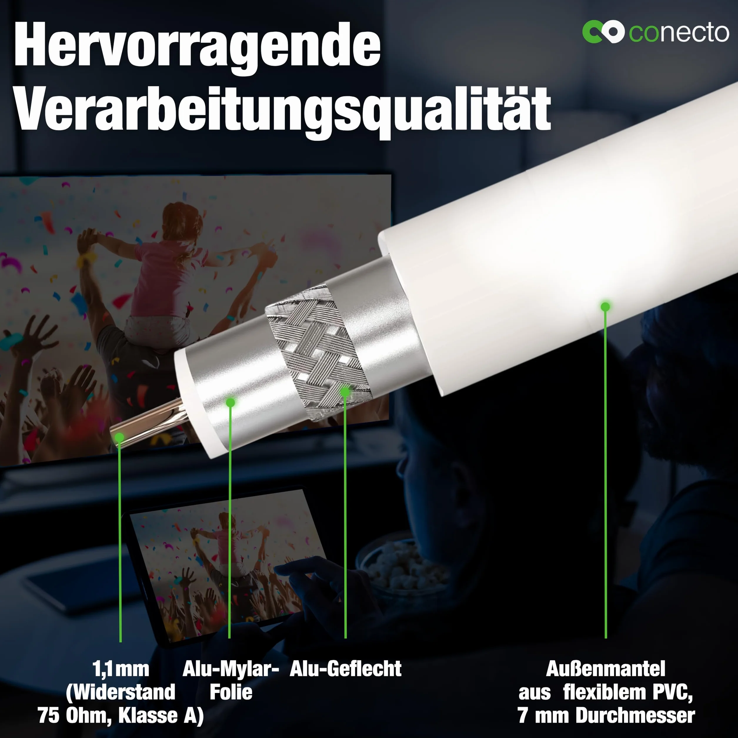 Conecto Kabel antenowy SAT koncentryczny biały 1,00 m