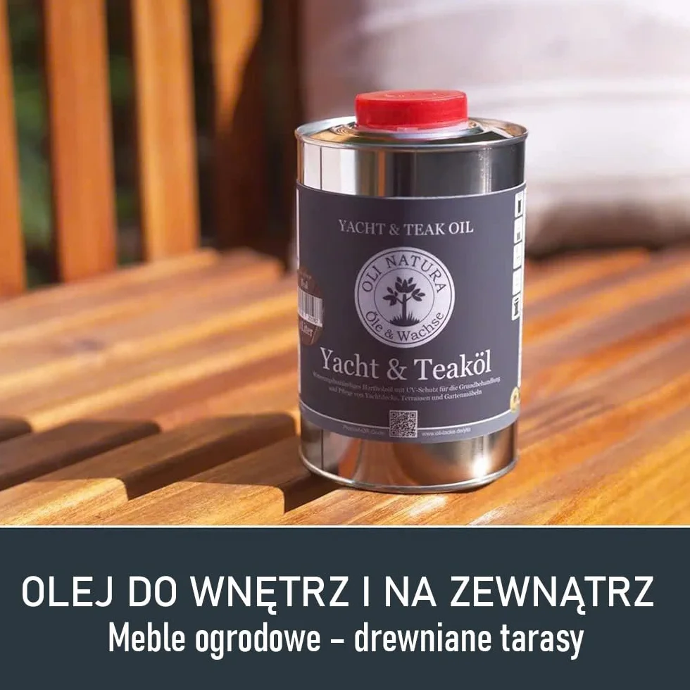 OLI-NATURA olej do jachtów i drewna tekowego – do użytku na zewnątrz – 1 L, naturalny – olej lniany premium z ochroną przed promieniowaniem UV, warunkami atmosferycznymi, kruchością i siwieniem