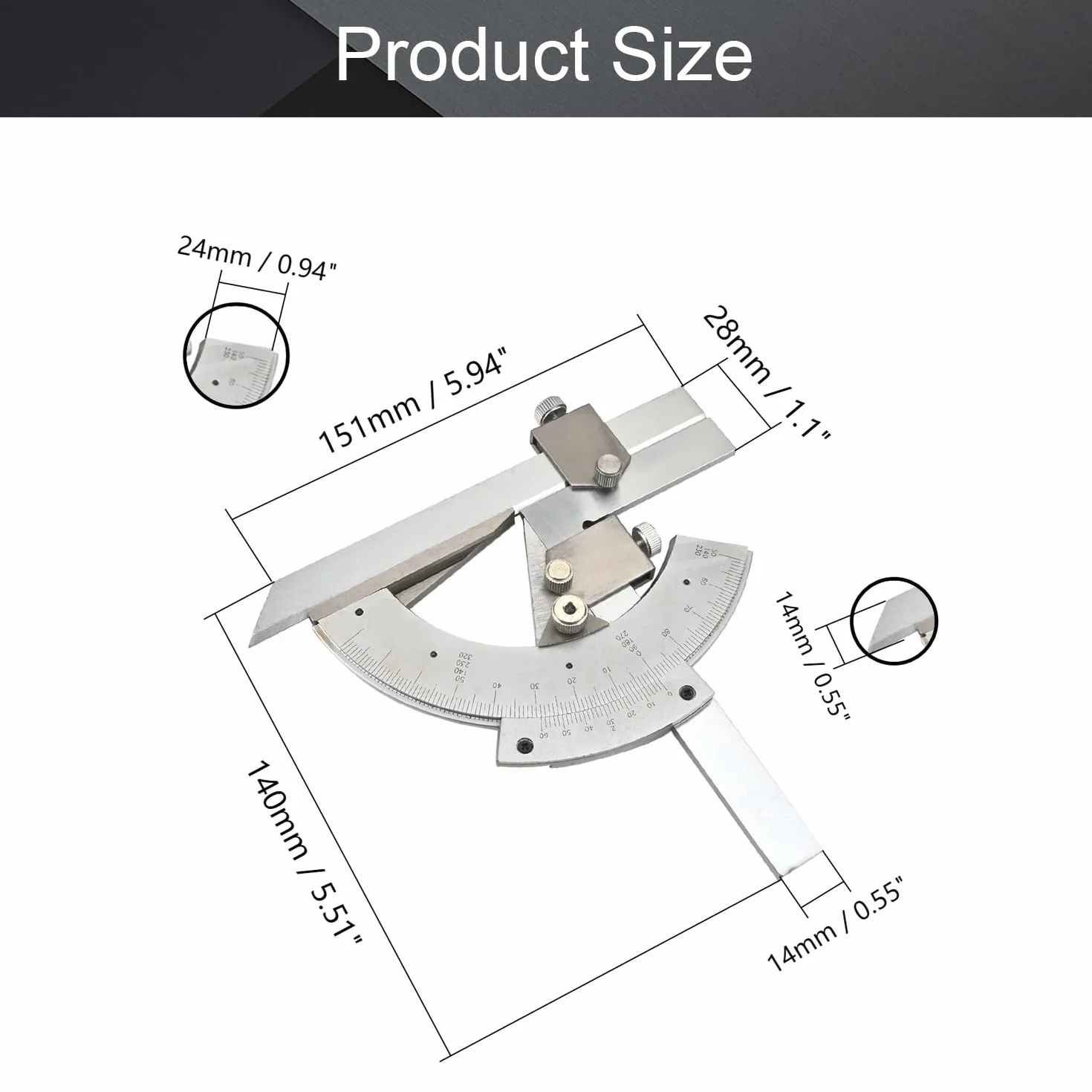 Utoolmart 0-320° uniwersalny kątomierz ze stali nierdzewnej, precyzyjny kątowy miernik miernika, narzędzie 1 szt