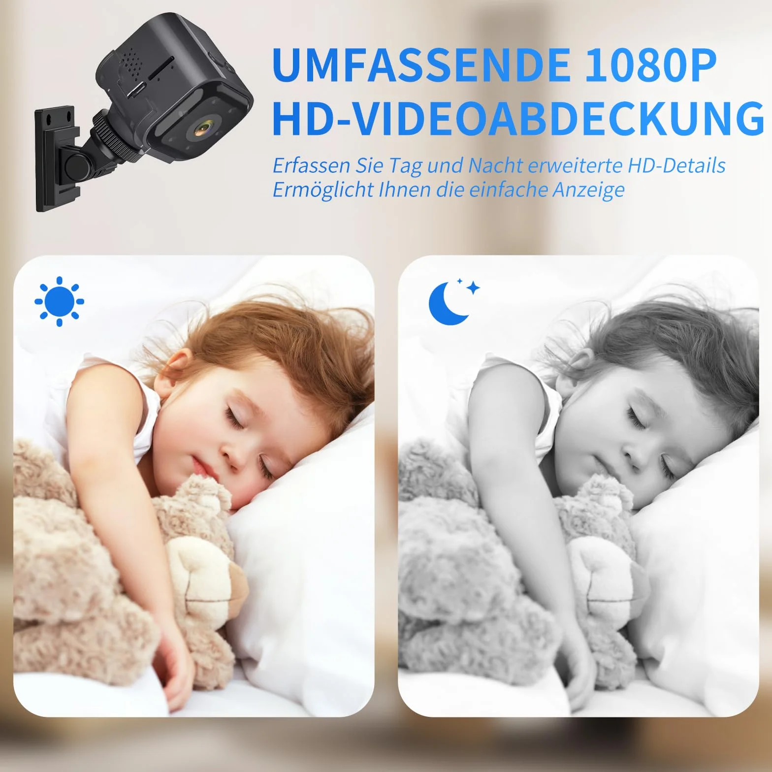 Anluomania Mini kamera 1080p HD WLAN (2,4 GHz), kamera monitorująca wewnątrz, kamera monitorująca wewnątrz, kamera bezpieczeństwa transmisja na żywo, aplikacja na telefon komórkowy, czujnik ruchu