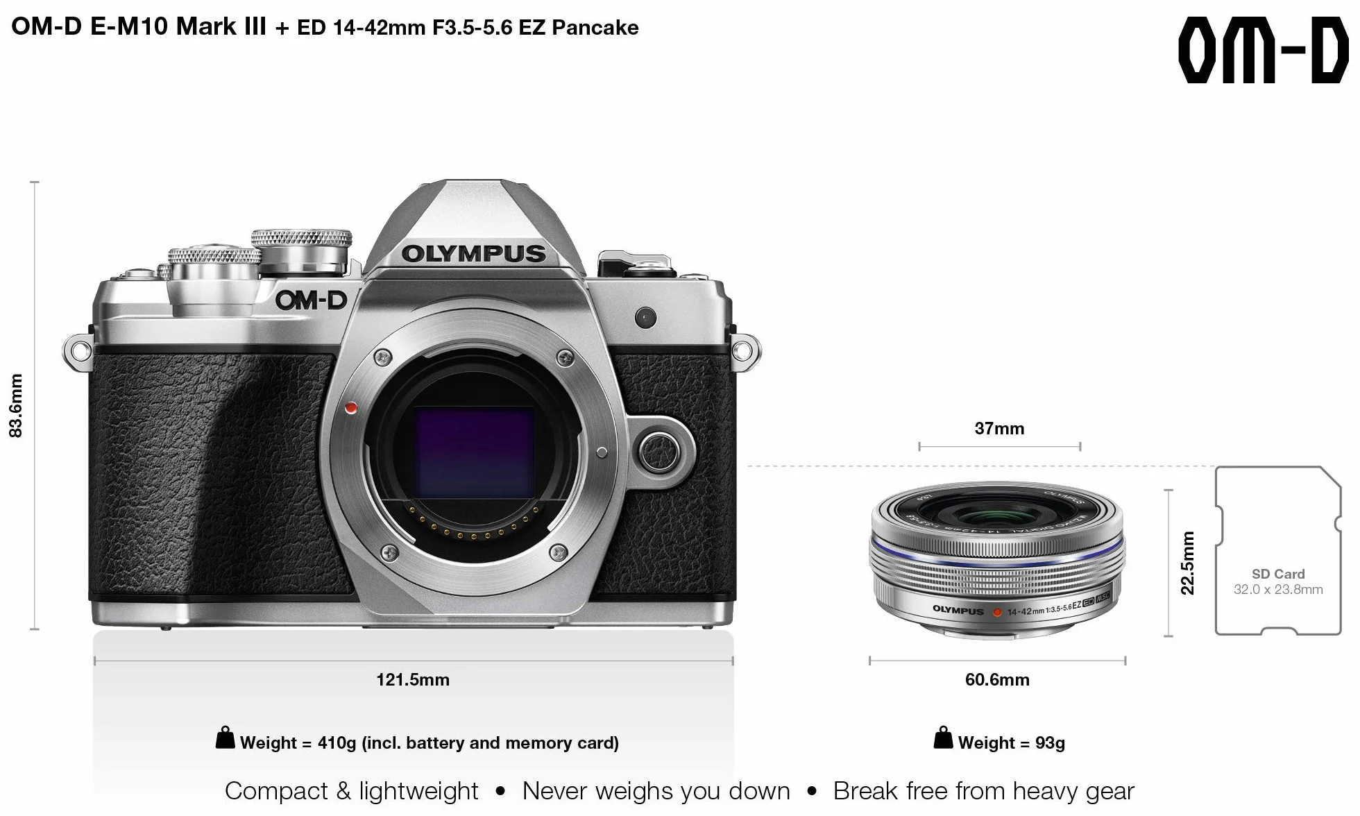 Olympus OM-D E-M10 Mark III Kit, Micro Four Thirds aparat systemowy (16 megapikseli, stabilizator obrazu, wizjer elektroniczny, wideo 4K) + M.Zuiko obiektyw zmiennoogniskowy 14-42 mm EZ, srebrny