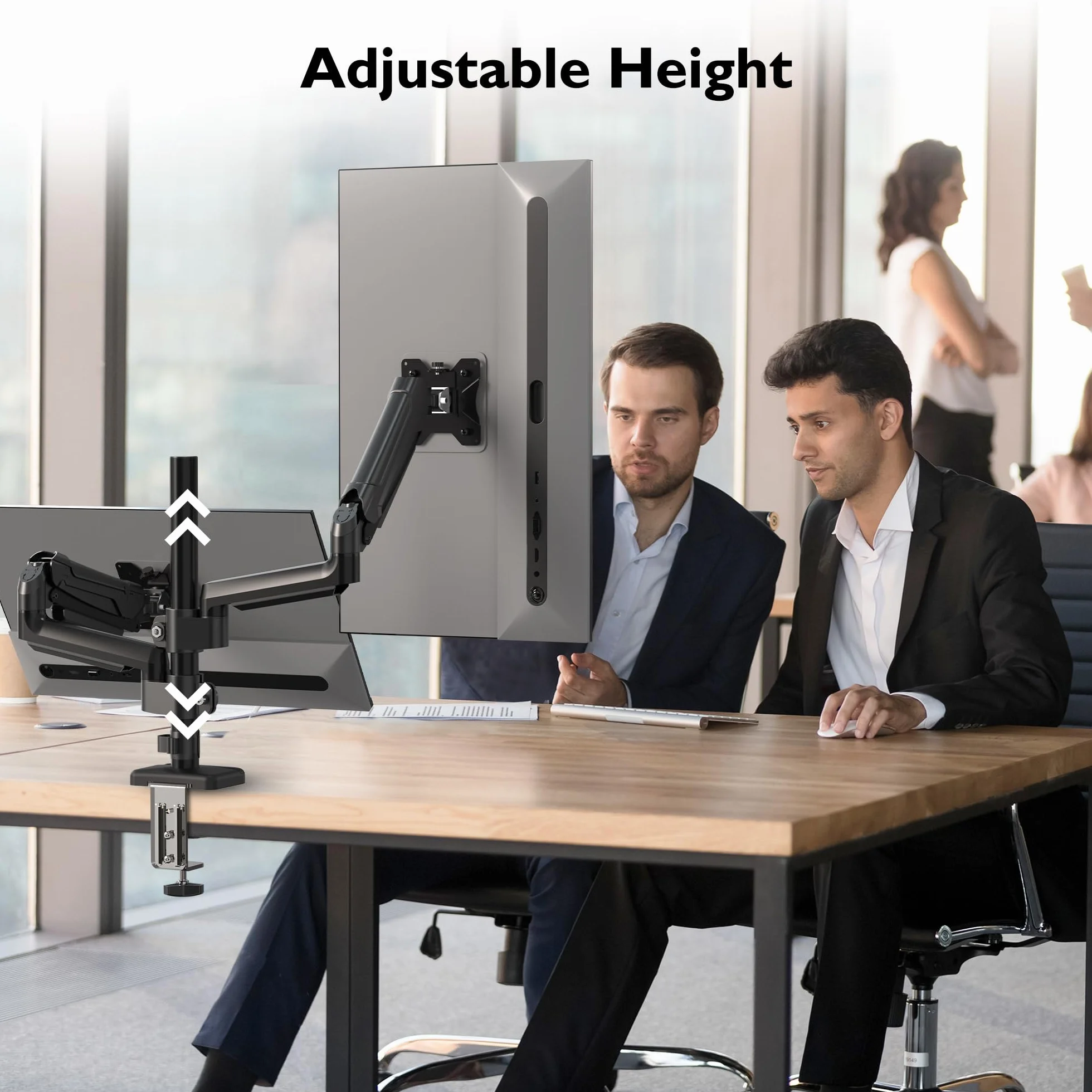 BONTEC Uchwyt biurkowy na 2 monitory 13-32 cale z ramieniem sprężyną gazową, regulacja nachylenia i obrotu, uchwyt na kable, VESA 75/100 mm, ergonomiczny stojak na monitory