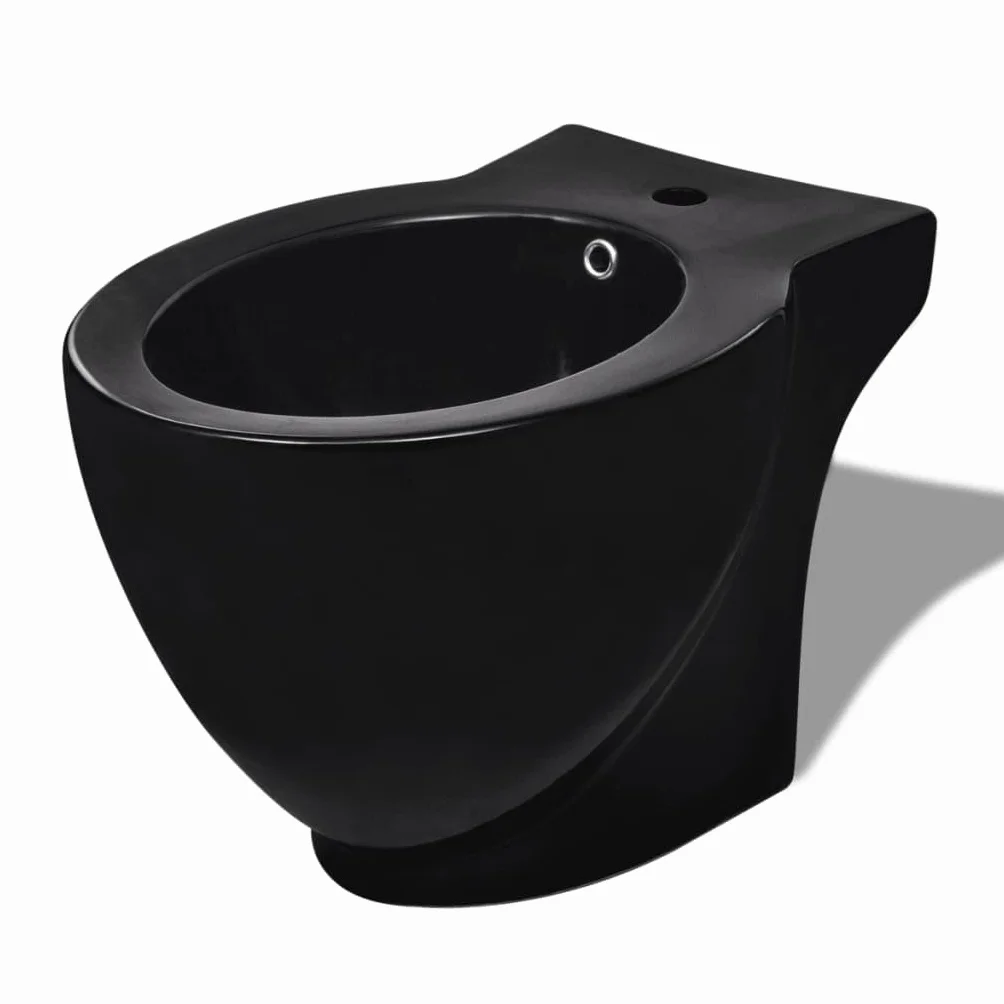 Ceramiczny zestaw bidetów do WC w kolorze czarnym, wolnoopadający, podwójne spłukiwanie 3/6 l, konstrukcja stojąca bez krawędzi, łatwa w pielęgnacji, idealny do łazienki i WC dla gości