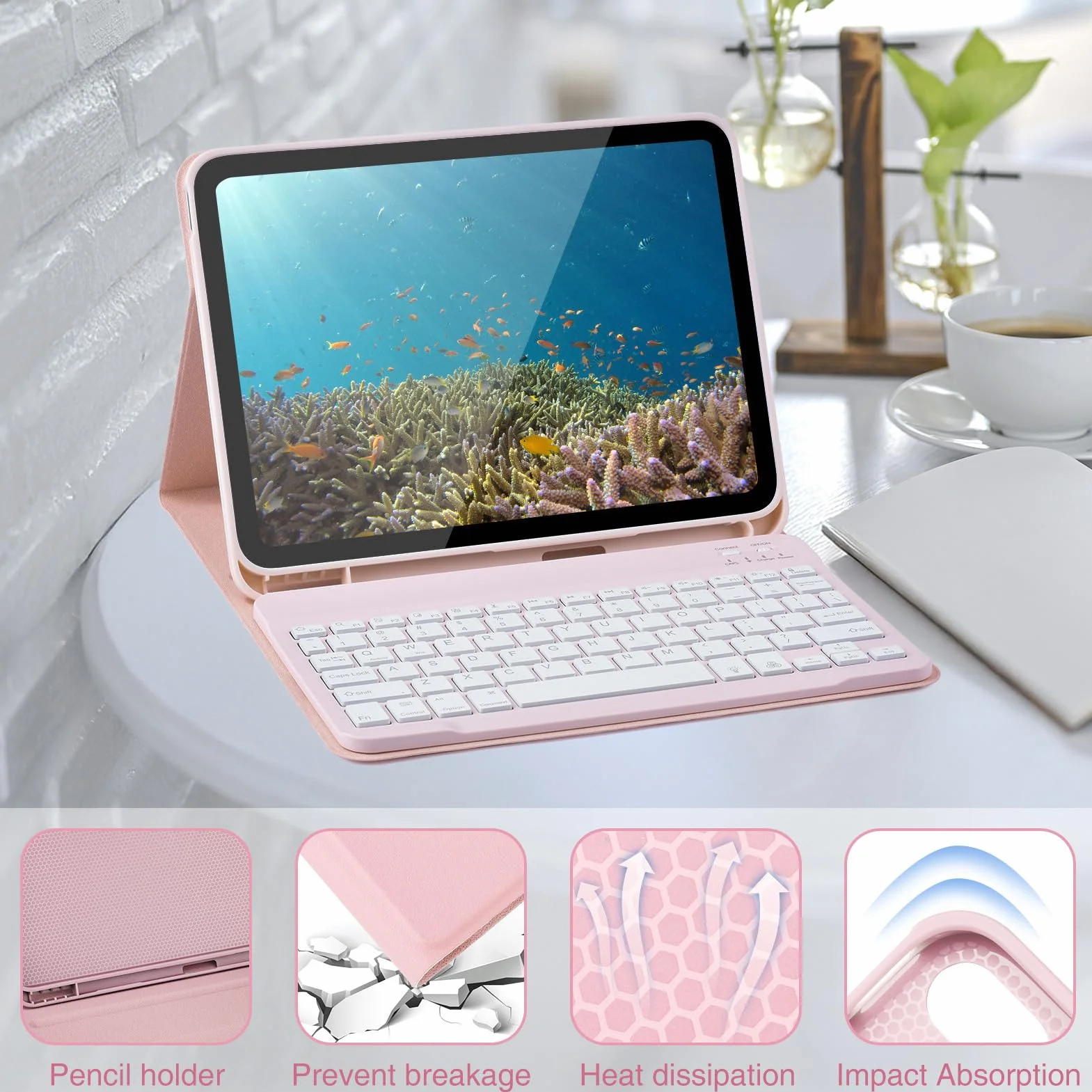 Cuifati Etui z klawiaturą do Tabletu A16 11. Generacji 11 Cali, Podświetlana 7-kolorowa, Odłączana Bezprzewodowa, Pokrowiec Ochronny (PINK)