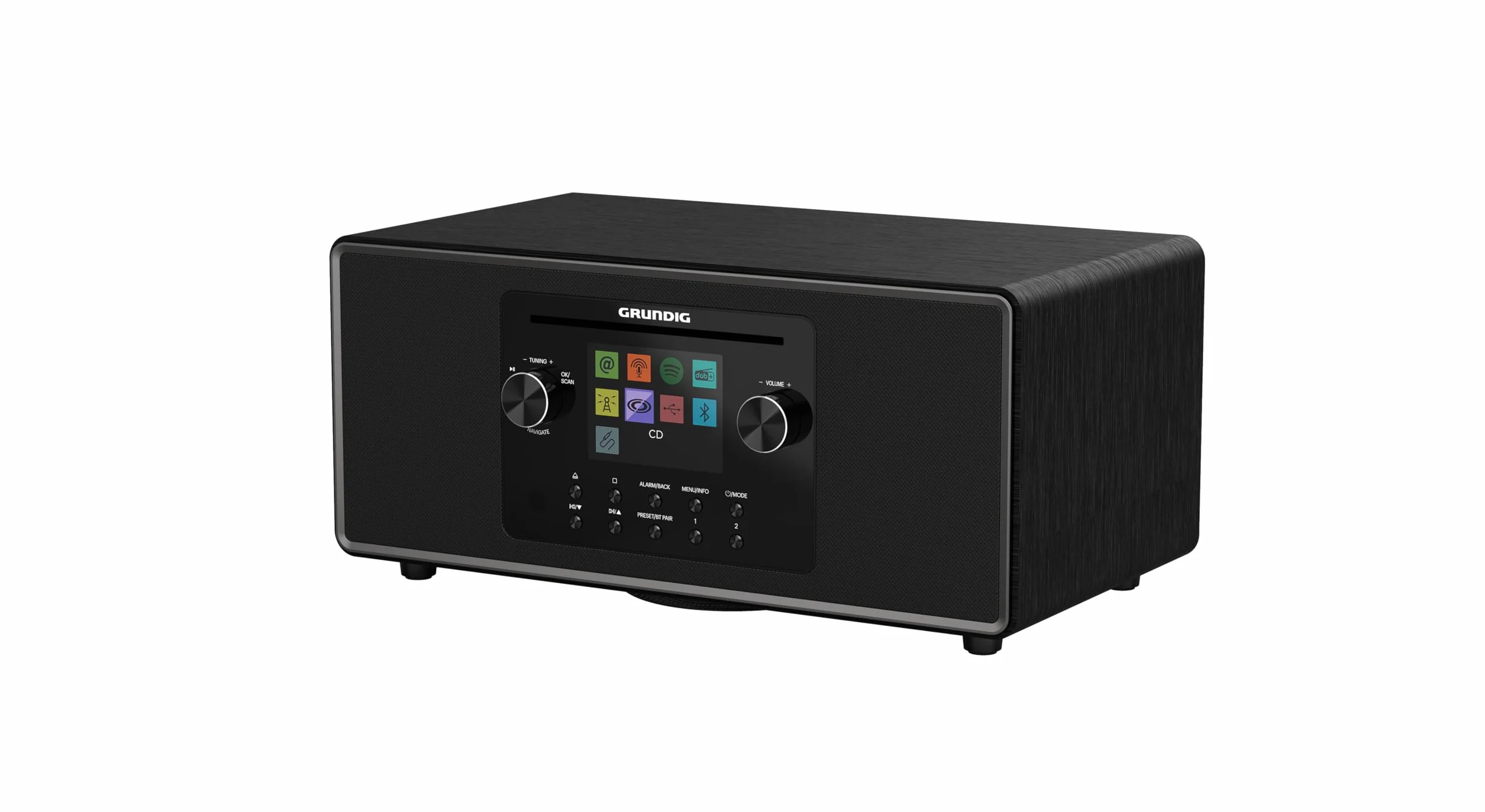 Grundig DTR 7100 All-In-One radio internetowe i cyfrowe DAB+, FM, 2.1 radio z subwooferem, 42 W RMS, napęd CD, USB, Spotify Connect, funkcja alarmu, automatyka zasypiania, kolorowy wyświetlacz, czarny