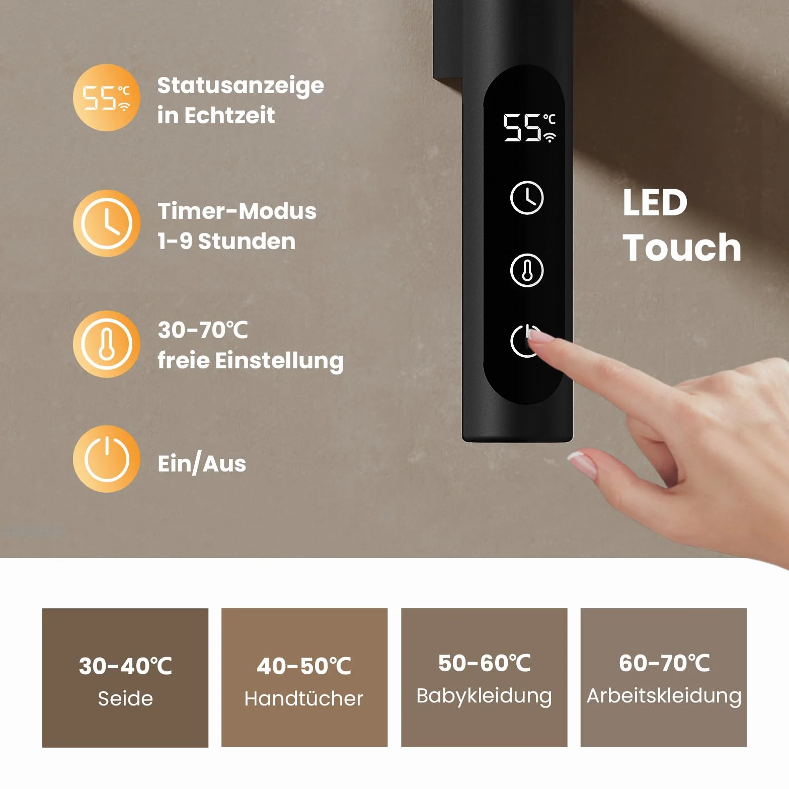 EMKE Elektryczny grzejnik na ręczniki, obrót o 180°, grzejnik łazienkowy, z regałem magazynowym, WiFi Smart, elektryczna suszarka na ręczniki, wieszak na ręczniki, czarny, 120 W