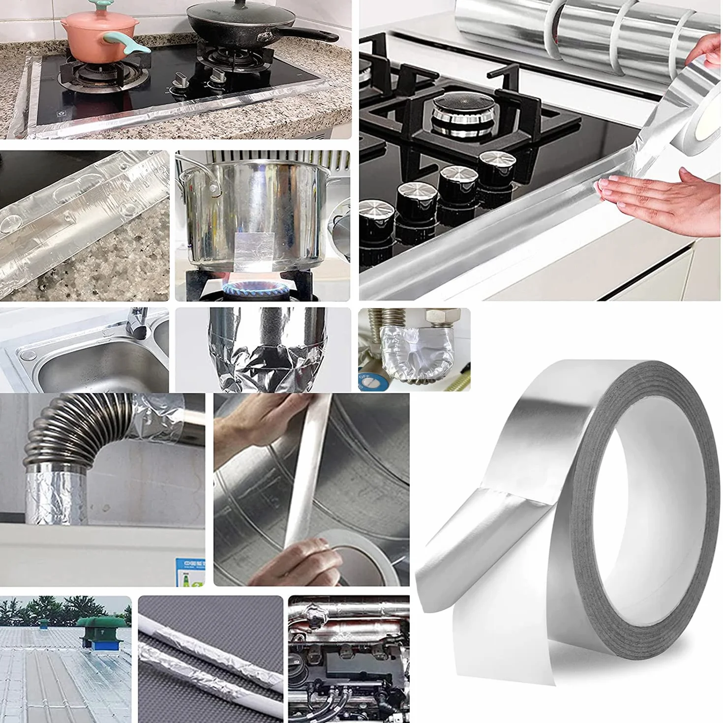 Aluminiowa taśma klejąca, samoprzylepna taśma aluminiowa, wodoszczelna i odporna na wysokie temperatury taśma do uszczelniania, naprawy i izolacji (5 cm x 20 m)