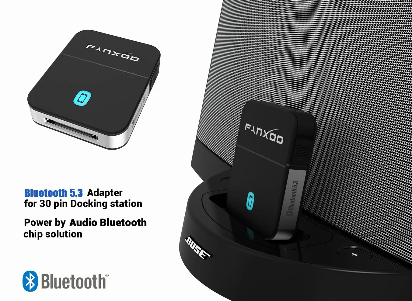 DockPro 30-pinowy adapter Bluetooth 5.3 Kompatybilny z dźwiękiem do iPod iPhone Odbiornik stacji dokującej