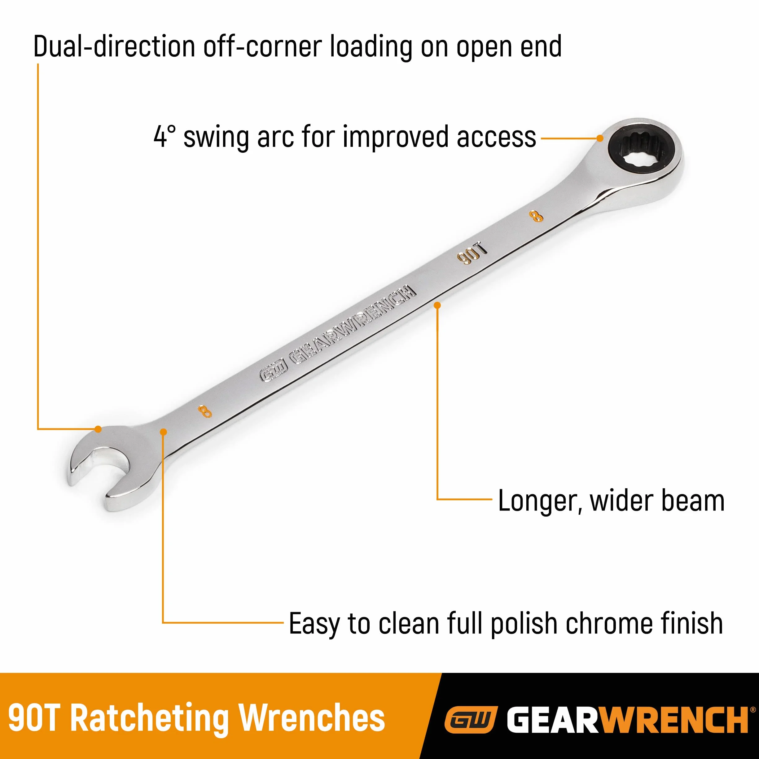 GEARWRENCH 21 mm 4-stopniowy łuk wahadłowy 12-punktowy klucz płasko-oczkowy - 86921